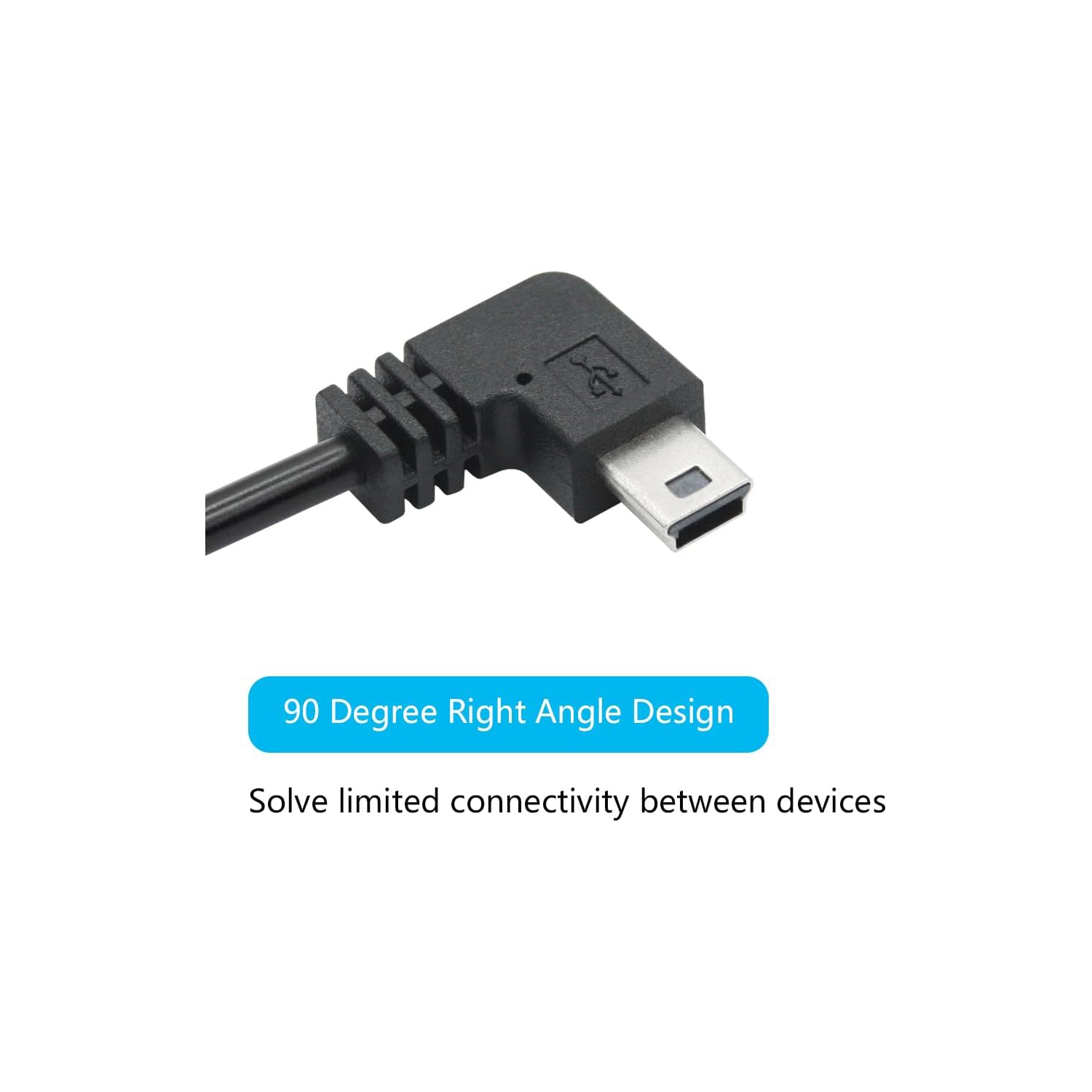 Cordon d'alimentation pour caméra de tableau de bord à angle droit de 11,5FT m, câble de chargement mini USB de 90 degrés de 24AWG m pour GPS Garmin