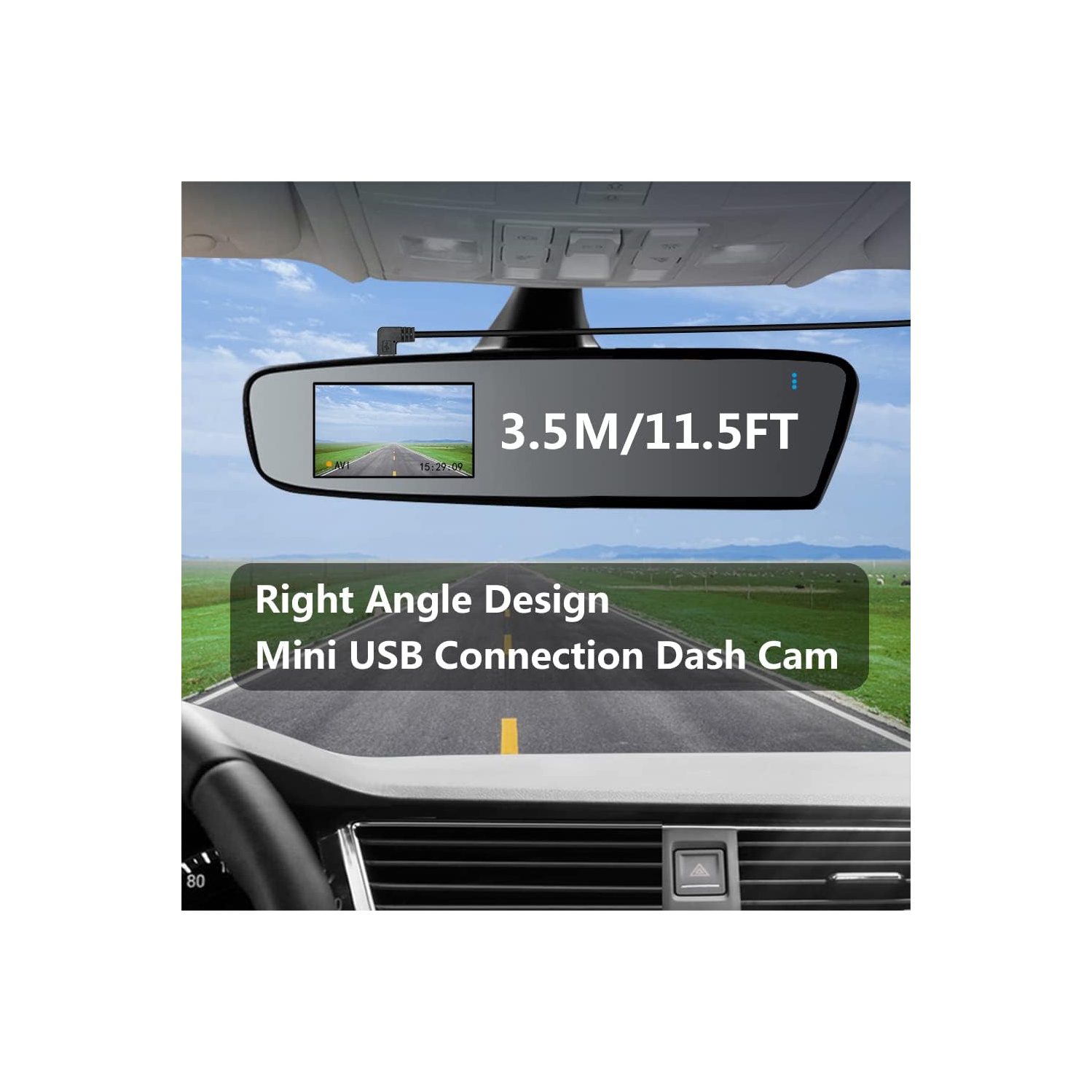 Cordon d'alimentation pour caméra de tableau de bord à angle droit de 11,5FT m, câble de chargement mini USB de 90 degrés de 24AWG m pour GPS Garmin