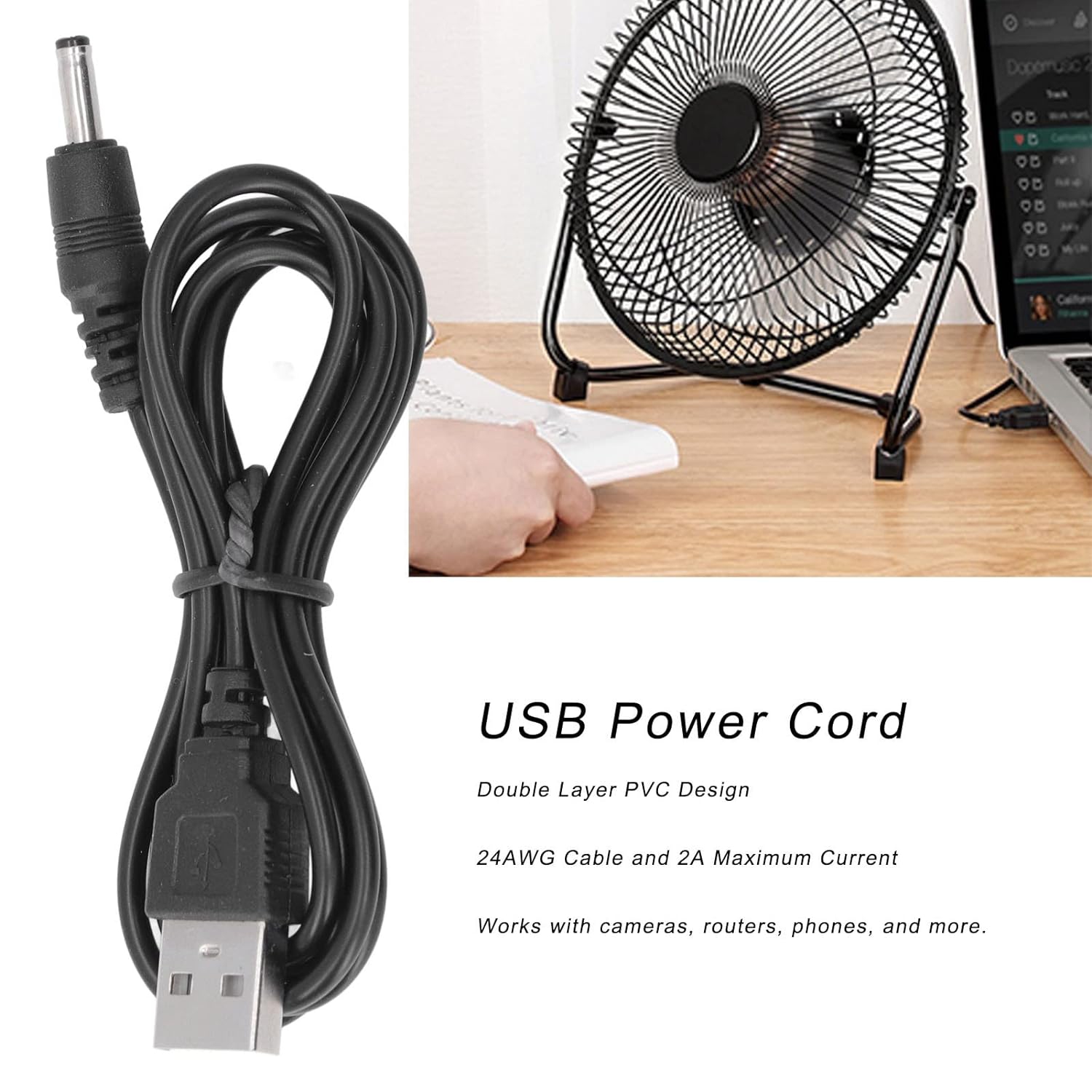 USB Plug Cable, 5V Dc Power Cable USB to Dc 3.5Mm X 1.35Mm Cartridge Jack Adapter Connector Charging Cable