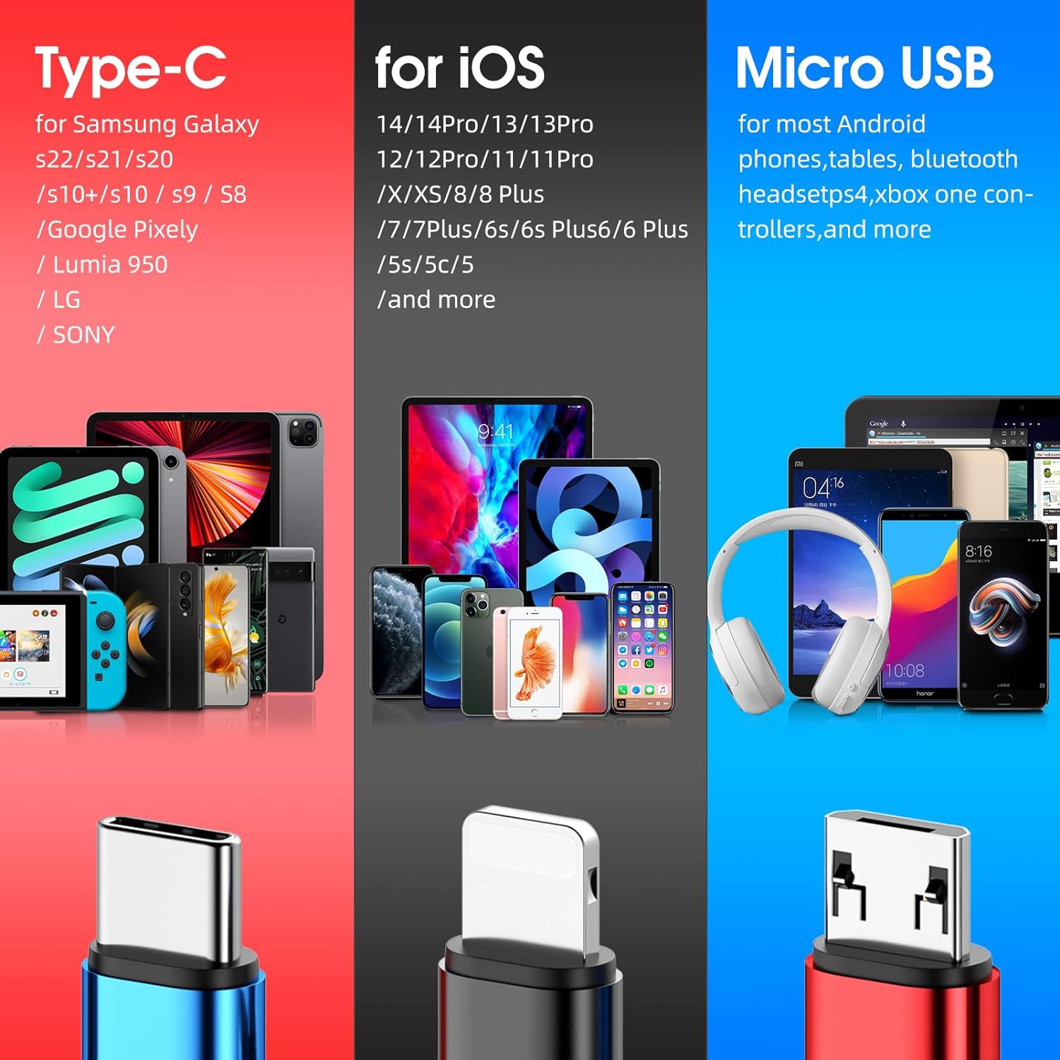 Câble de chargement multiple multi-chargeur 4-en-1 [2Pack-4FT] Câble de chargement tressé en nylon à plusieurs ports USB pour téléphone rapide