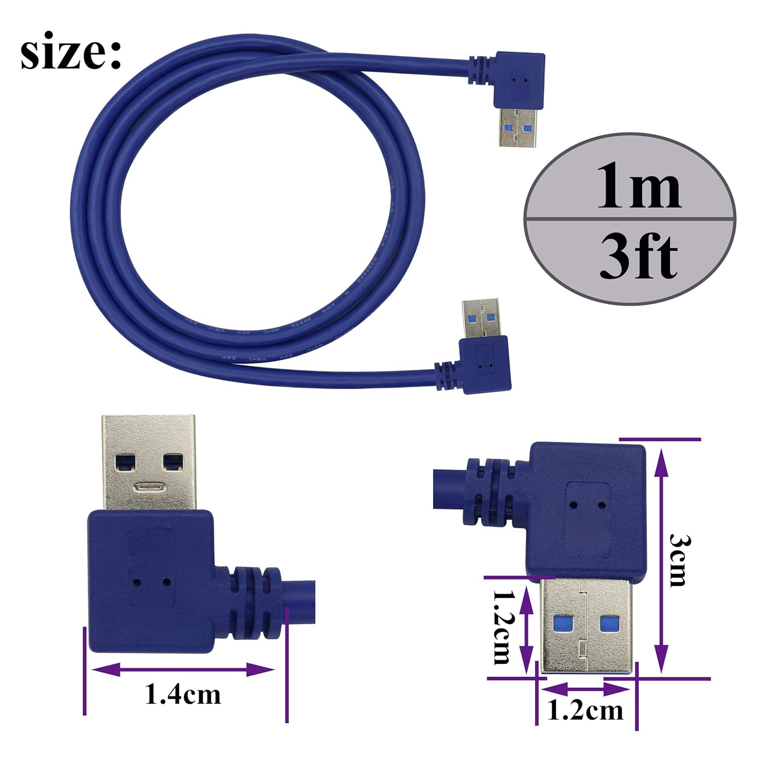 Left & Right Angle USB 3.0 A Male Adapter Cable 90 Degree USB 3.0 Type A Male to USB Male Data Transfer