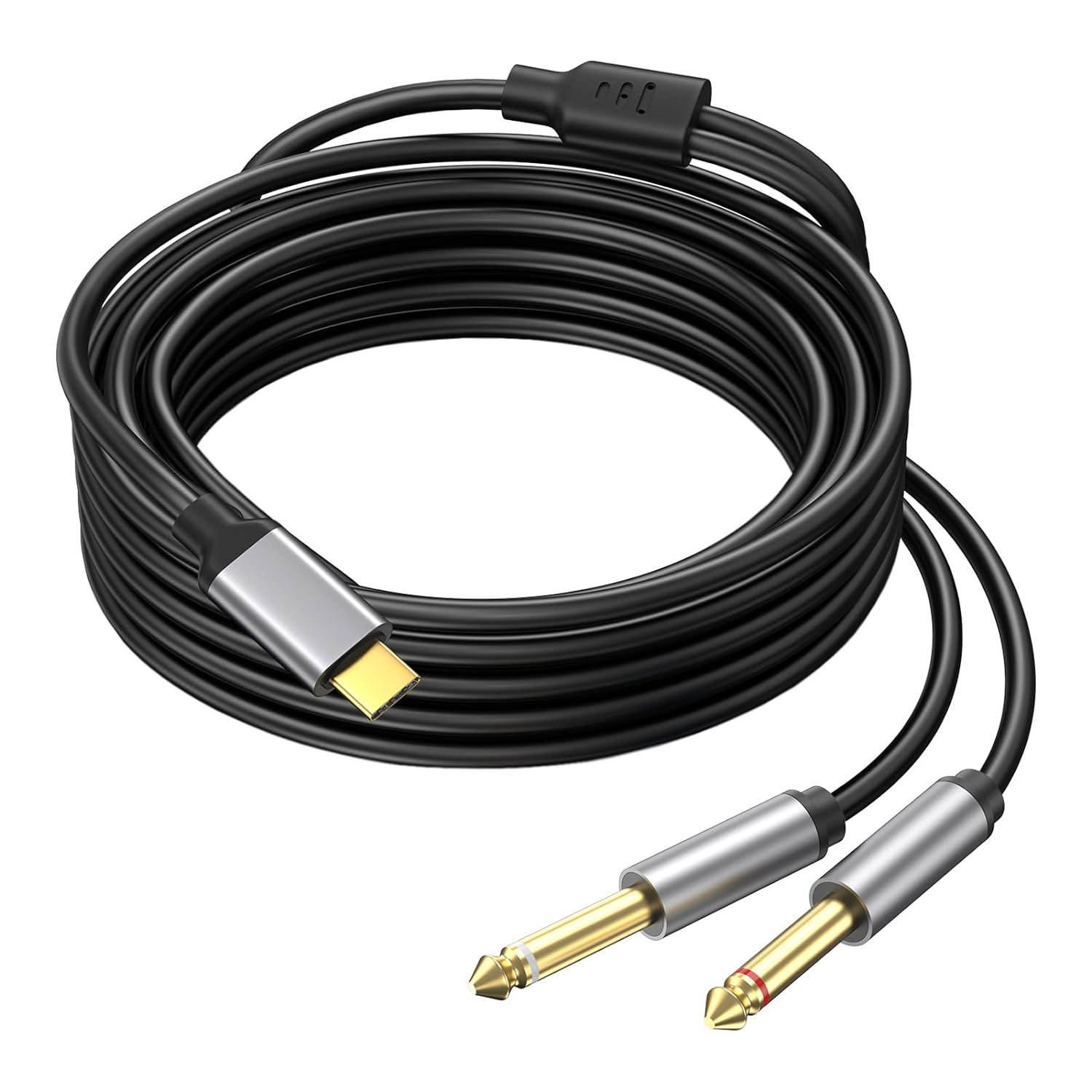 Câble répartiteur stéréo USB-C à double 6,35&nbsp;mm 1/4&nbsp;po en y de 6,6 pi, USB-C à double 6,35&nbsp;mm 1/4&nbsp;po TS Audio