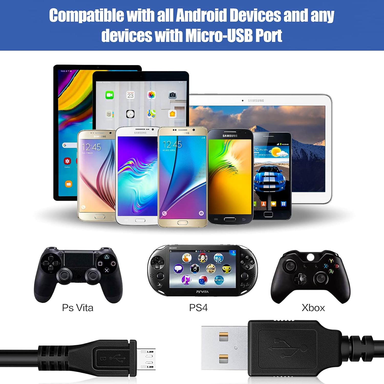 3FT Replacement Micro USB 2.0 PC Computer Sync Data Power Charger Cable Cord for VTech Kidizoom Smartwatch