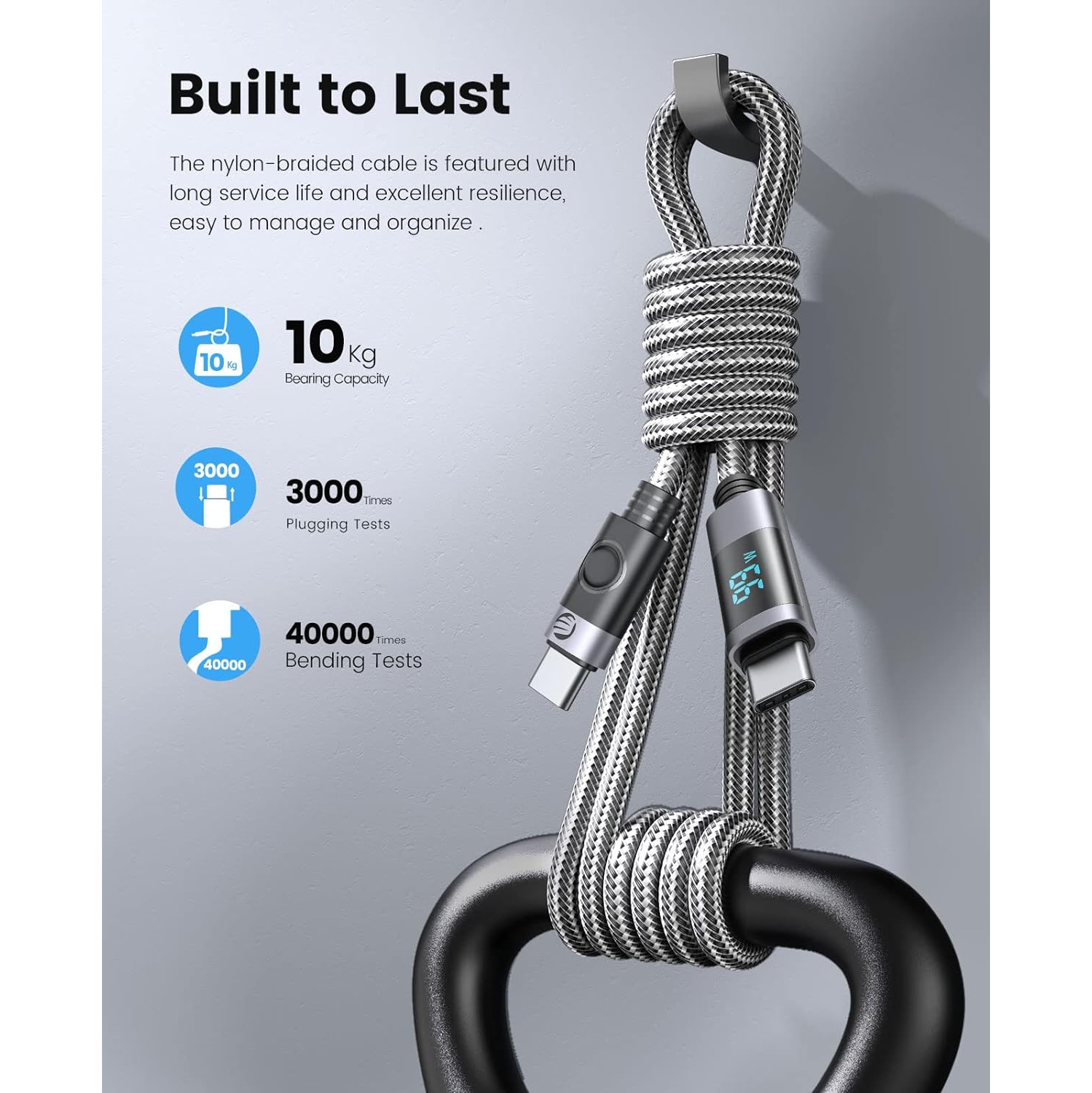 Câble USB-C à USB-C, moniteur DEL 100&nbsp;W de PDCâble de synchronisation à chargement rapide câble USB-C compatible avec MacBook Pro/Air