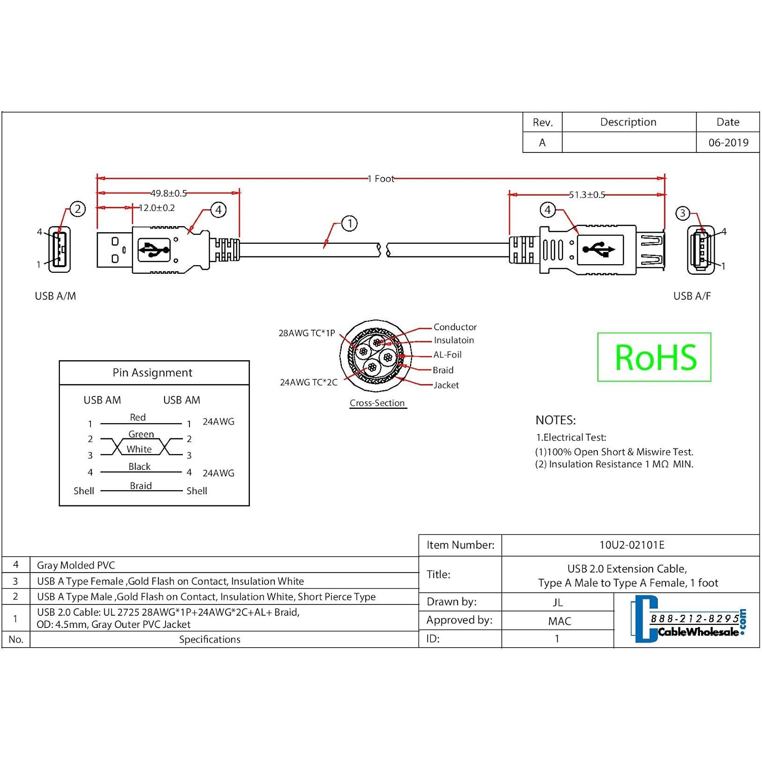 6-Feet USB Type A Male/Type A Female, Extension Cable, 2.0 Version, Black