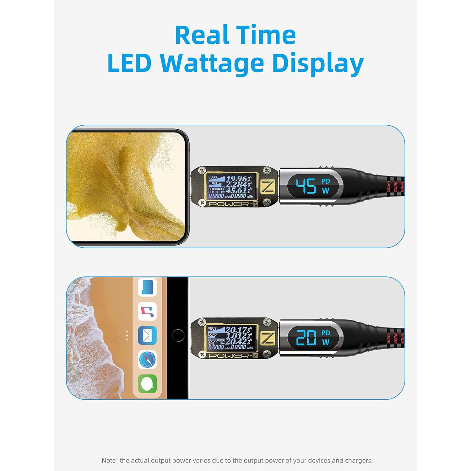 USB C to USB C Cable, 1ft USB C Cable with LED Display, New Nylon Type C Charger Cable Fast Charging