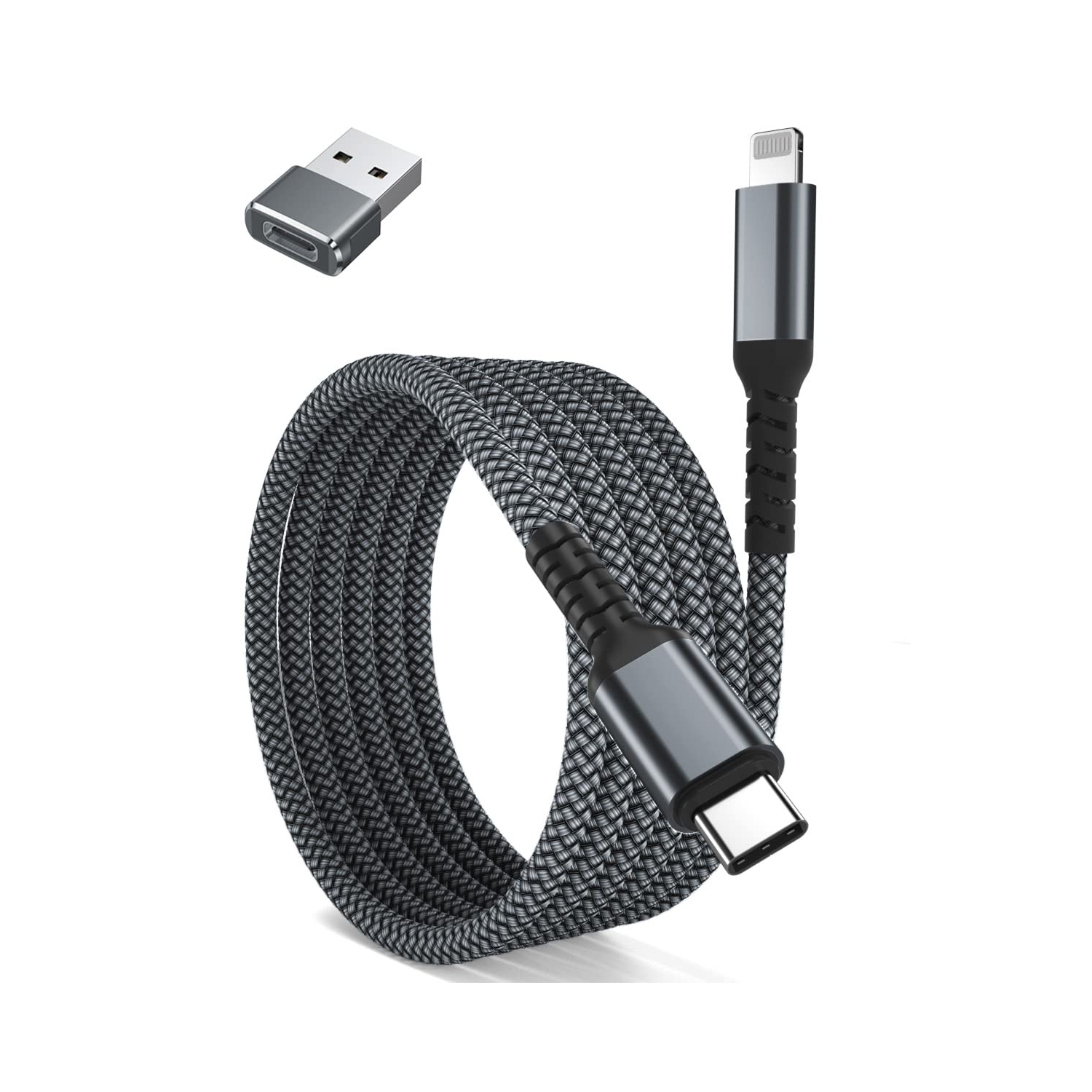 Câble de chargement USB-C vers Lightning 10&nbsp;pi avec adaptateur USB-A, câble de chargement rapide certifié MFI de type C PD d'Apple