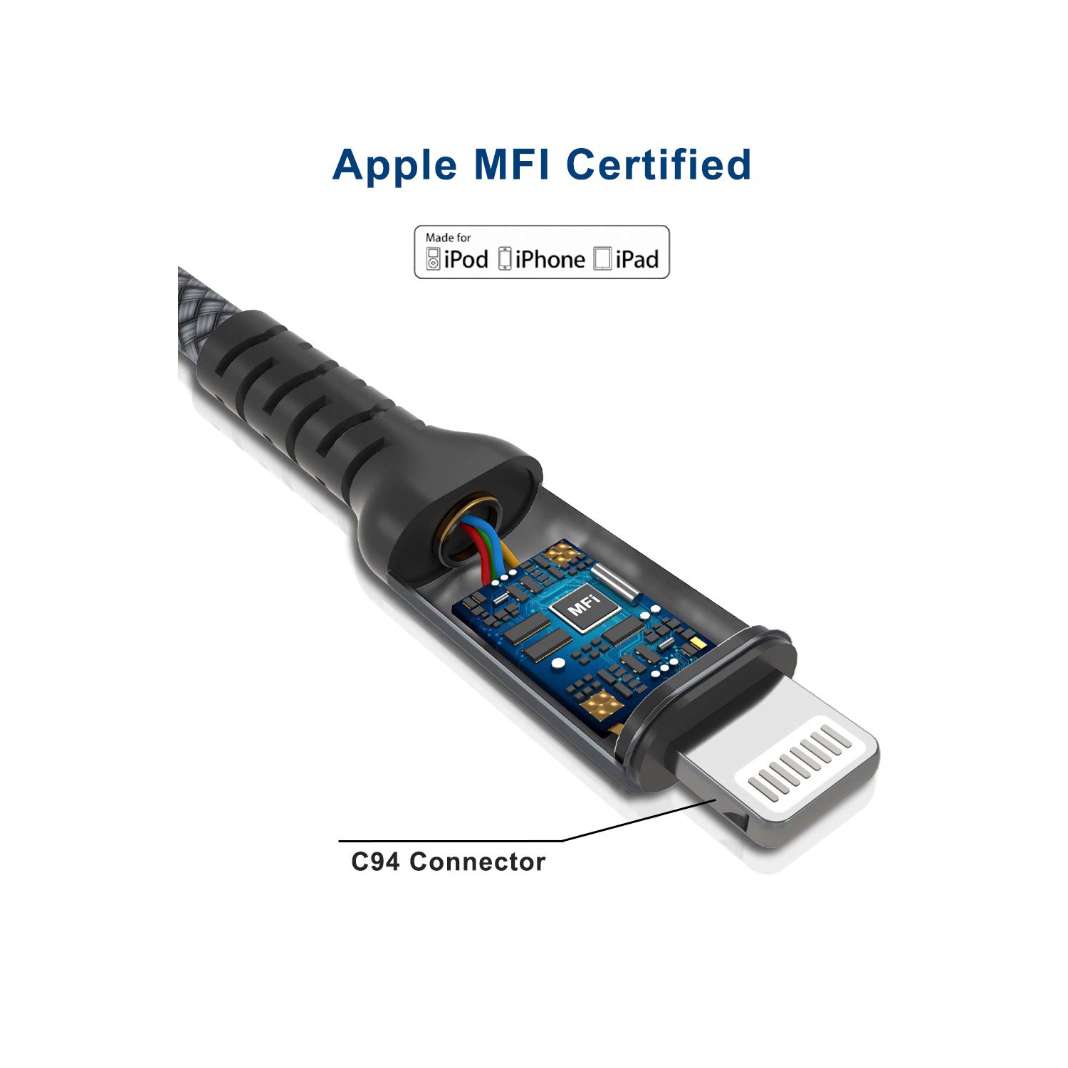 Câble de chargement USB-C vers Lightning 10&nbsp;pi avec adaptateur USB-A, câble de chargement rapide certifié MFI de type C PD d'Apple