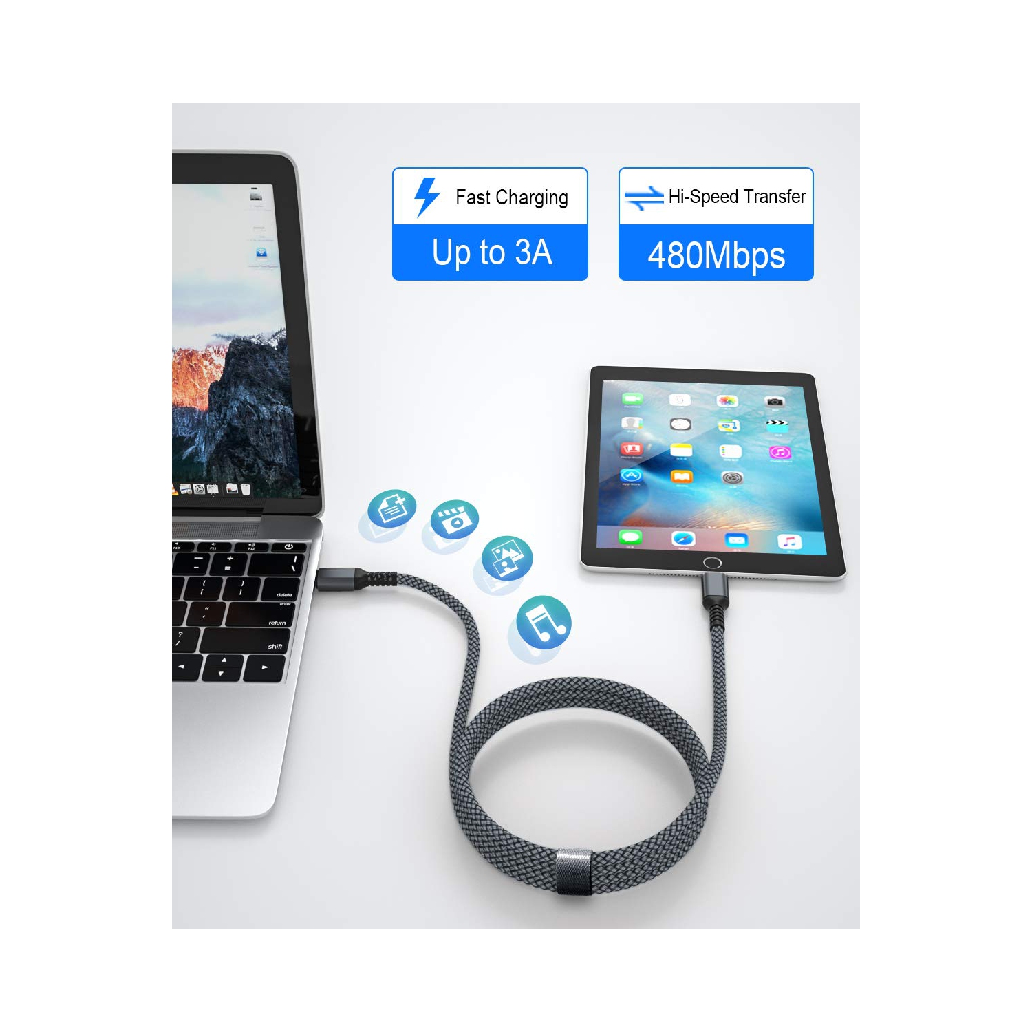 Câble de chargement USB-C vers Lightning 10&nbsp;pi avec adaptateur USB-A, câble de chargement rapide certifié MFI de type C PD d'Apple