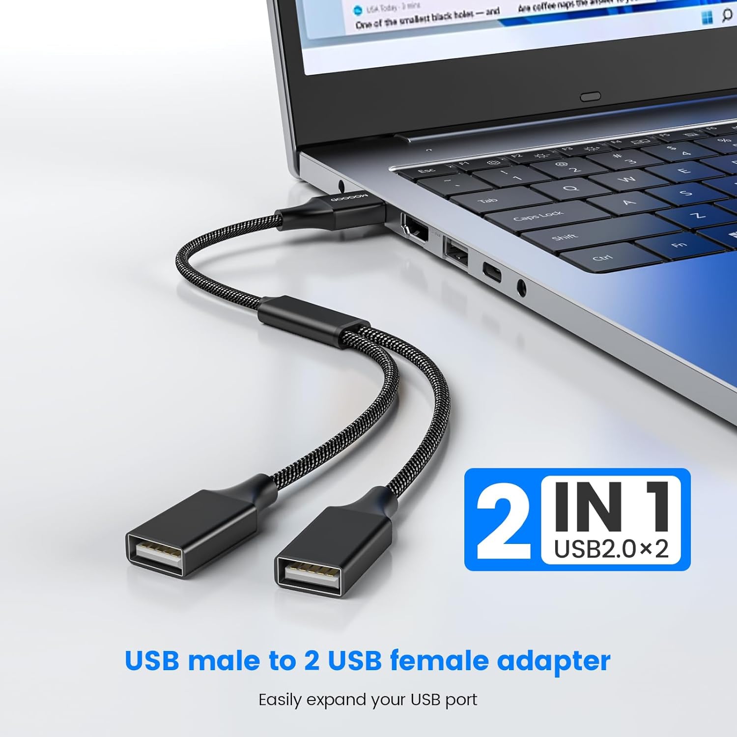USB Splitter Cable USB y Splitter Adapter Dual USB 2.0 Power Cord Extension for Charging/Data