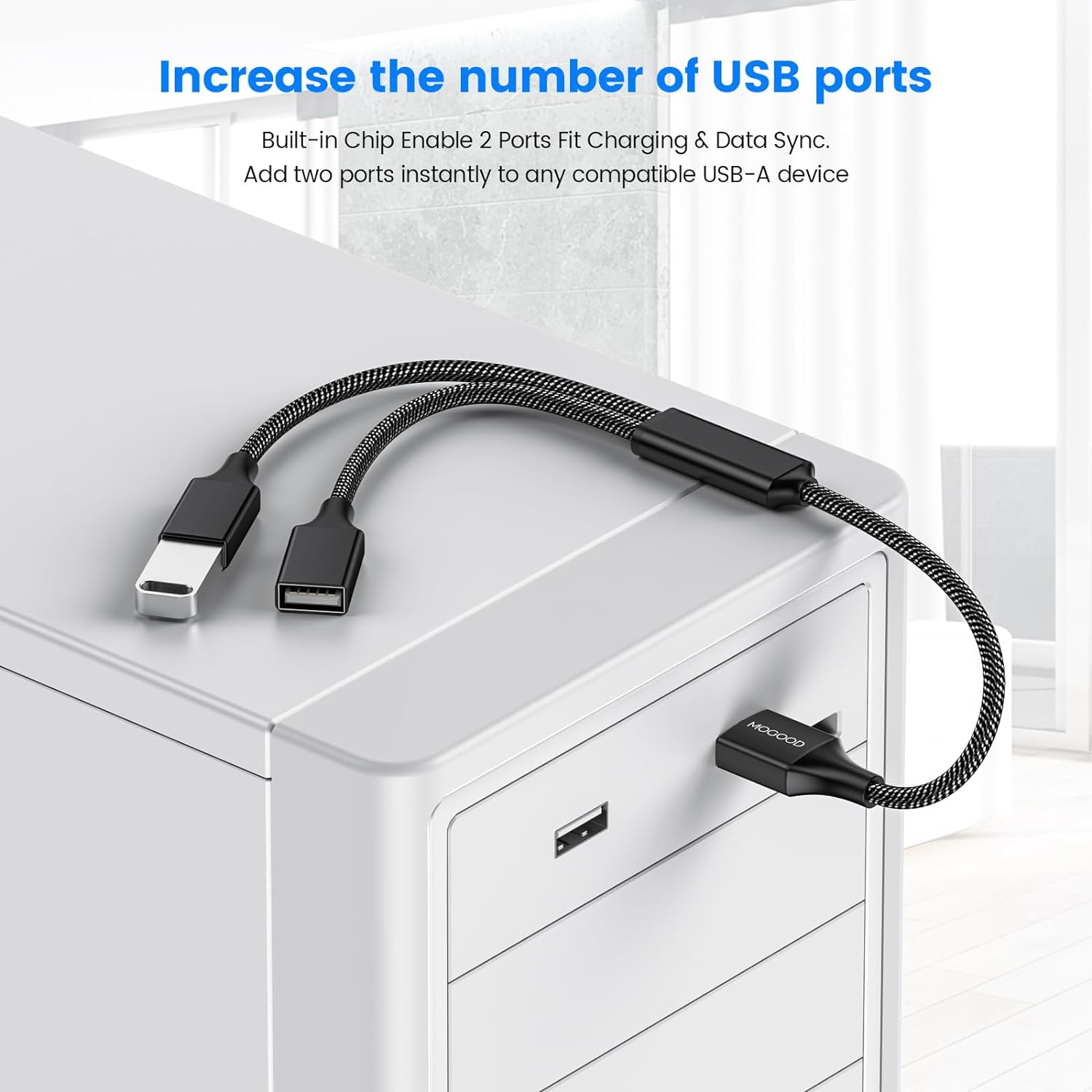 USB Splitter Cable USB y Splitter Adapter Dual USB 2.0 Power Cord Extension for Charging/Data
