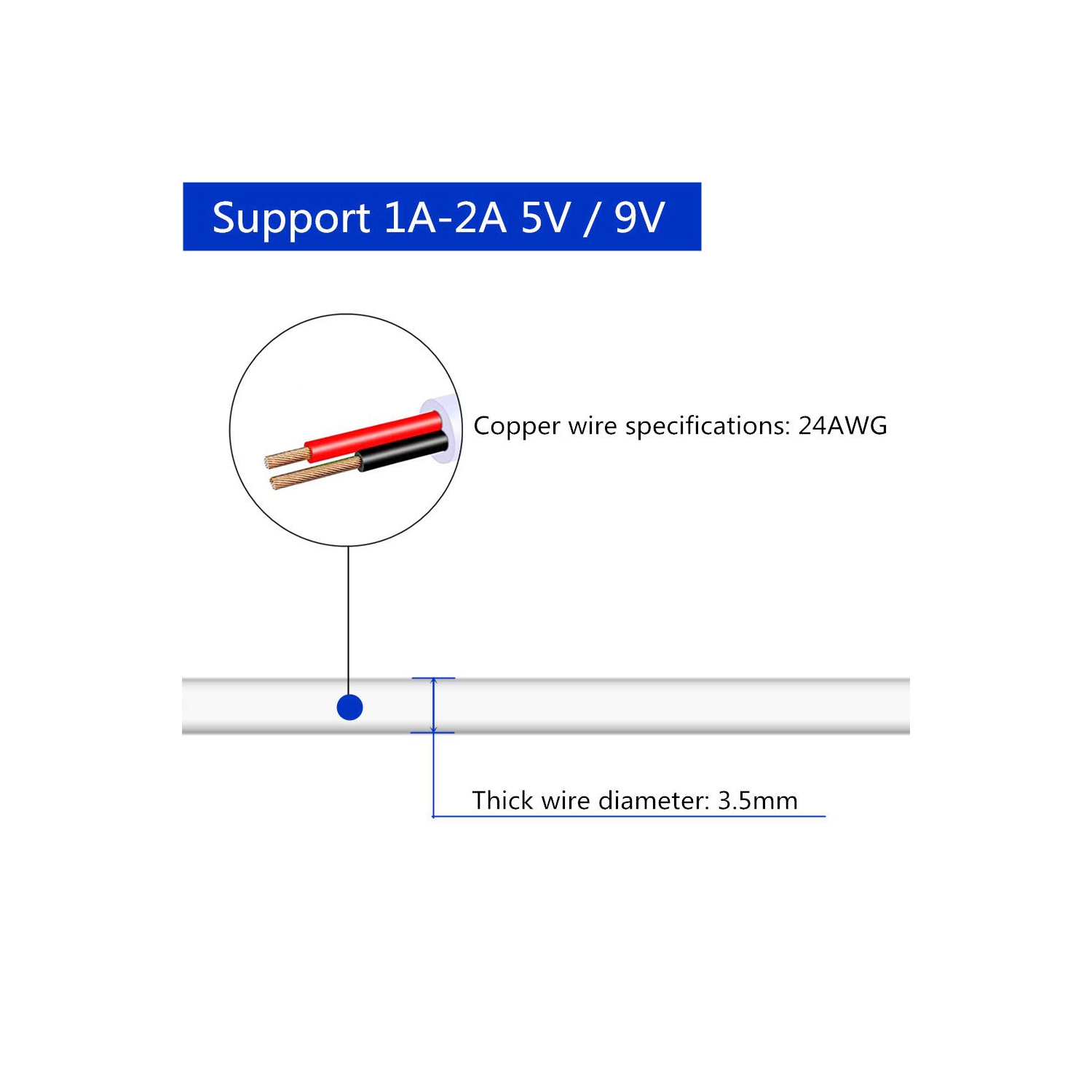 3 câbles de rallonge USB vers c.c. - 5 V USB 2,0 mâle vers DC 5 V mâle 5,5 mm x 2,1 mm cordon d’alimentation blanc