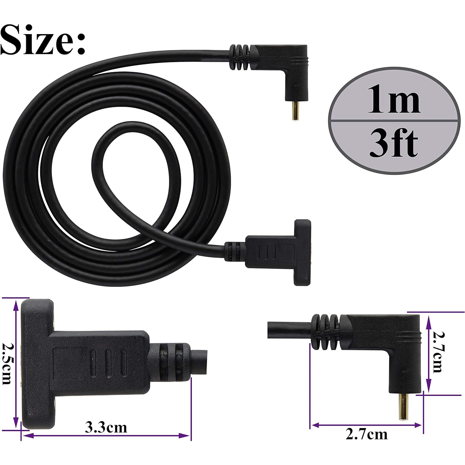 90 Degree USB 3.1 Type C Panel Mount Cable Gen 2 Up&Down Angle Type C 3.1 Female Panel Mount to Male
