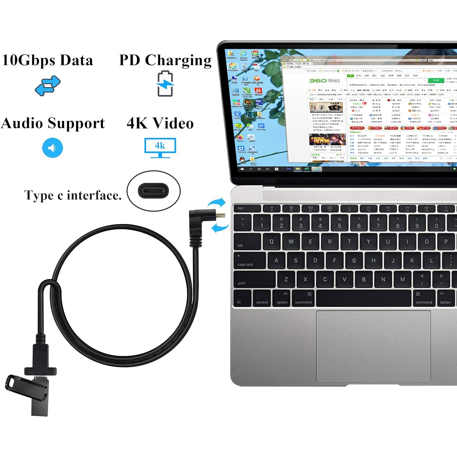 90 Degree USB 3.1 Type C Panel Mount Cable Gen 2 Up&Down Angle Type C 3.1 Female Panel Mount to Male