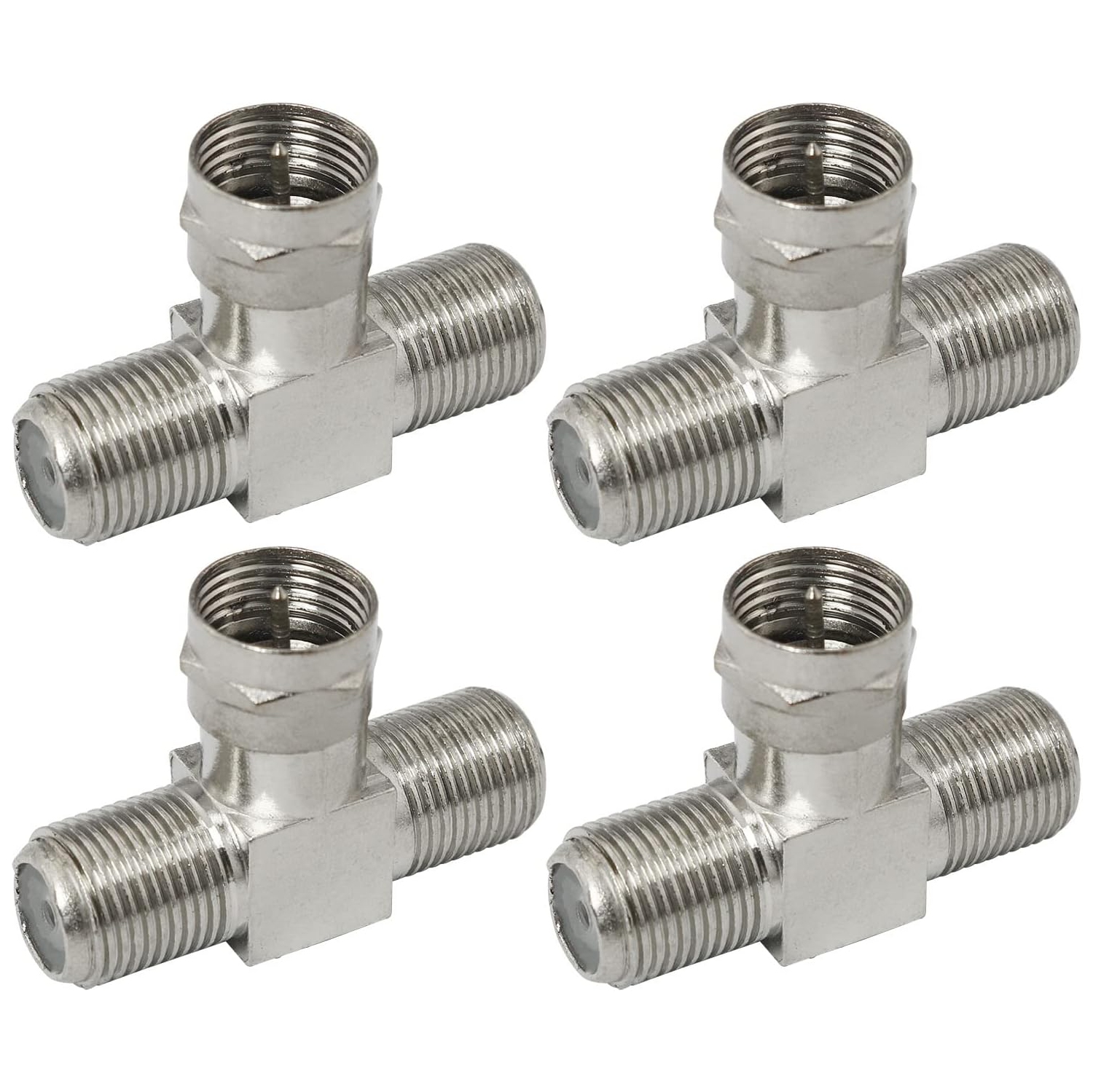 4PCS F Type RG6 Male to 2 F Female 3 Way Cable Splitter Coax T Connector Adapter Coaxial Cable Splitter TV
