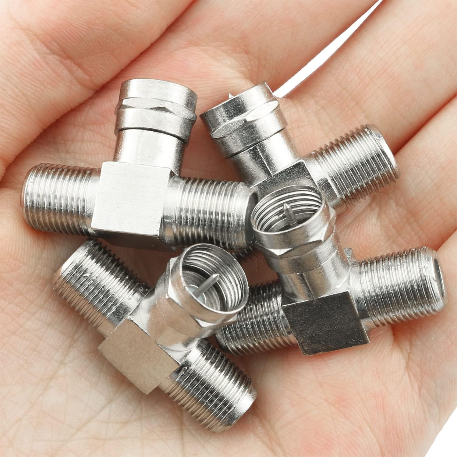 4PCS F Type RG6 Male to 2 F Female 3 Way Cable Splitter Coax T Connector Adapter Coaxial Cable Splitter TV