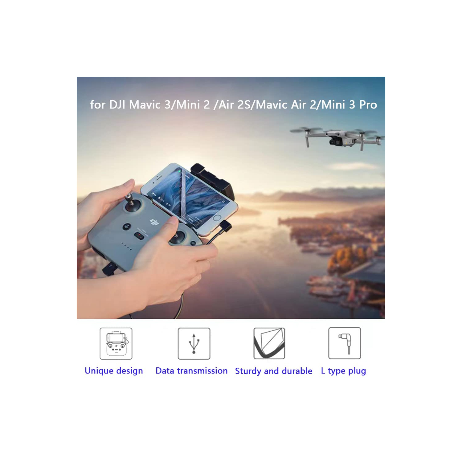 Câble de télécommande USB-C à iOS pour Mavic 3/Mini 2/Air 2S/Mavic Air 2/Mini 3 Pro de DJI, extension de tablette de 11,8 po
