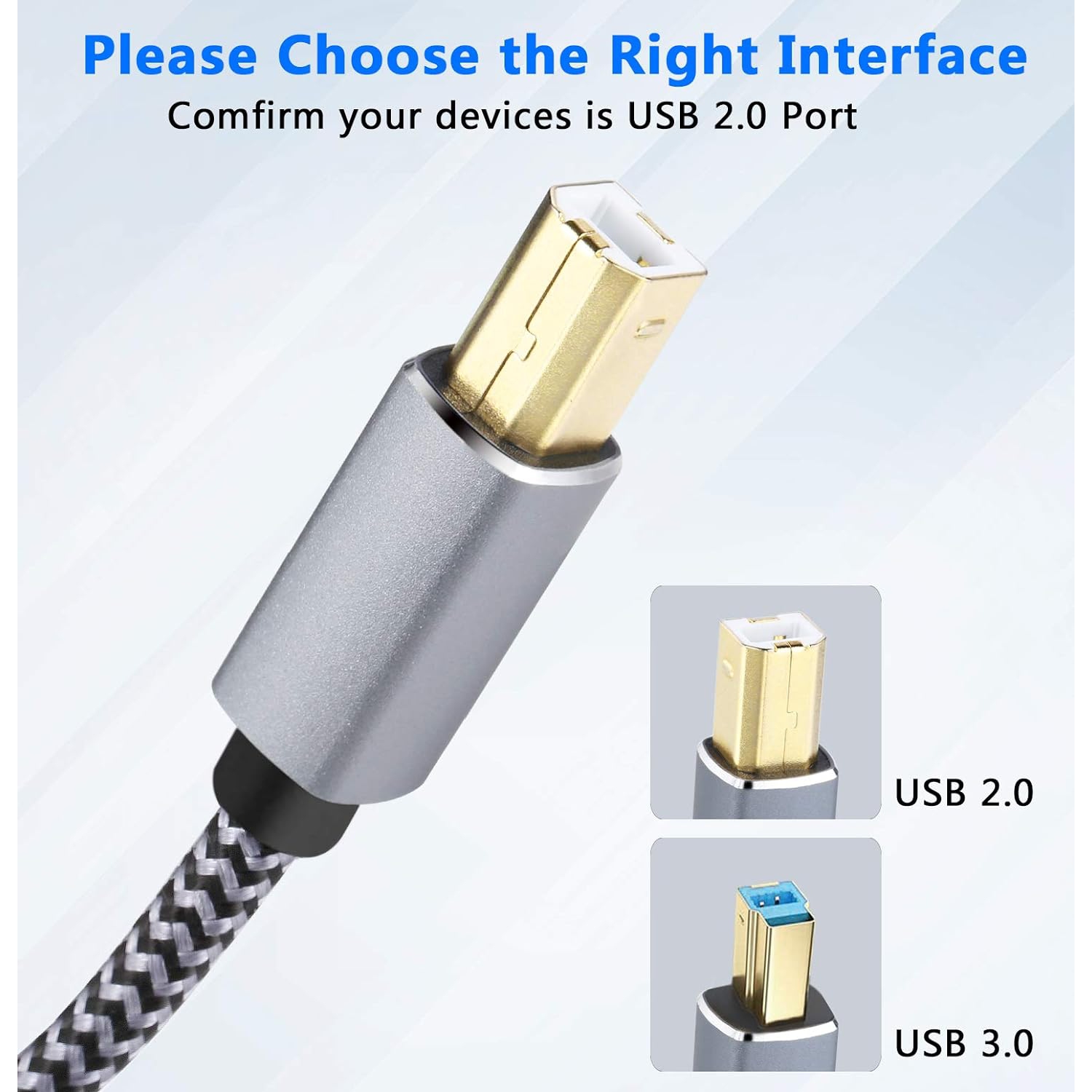 Câble d'imprimante, câble d'imprimante USB Larxavn 25&nbsp;pi USB 2,0 type A mâle vers B mâle, câble de numériseur USB B câble haute vitesse pour HP,