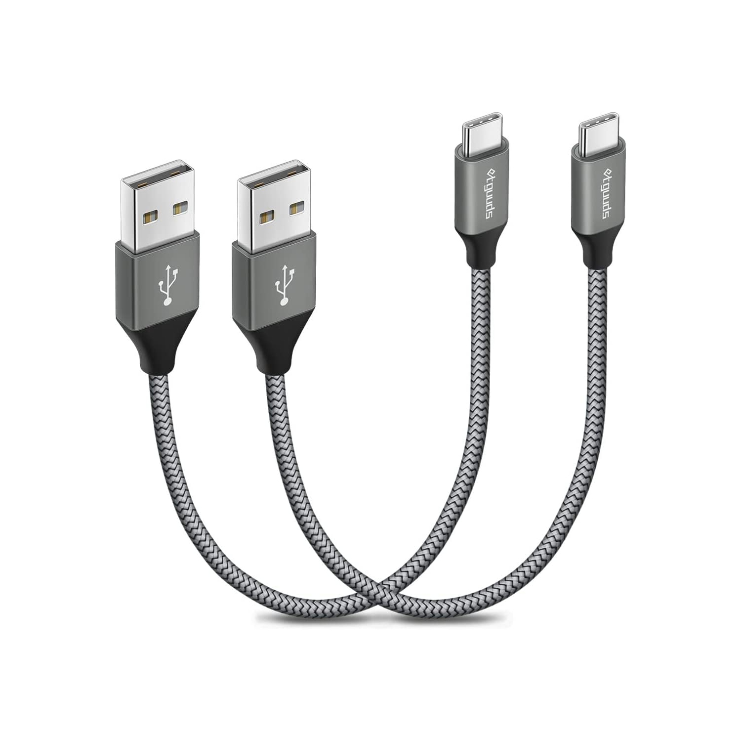 Gray Short USB C Cable 1ft, 2-Pack USB to USB C Cable 3A Fast Charging Type C Cable Braided Data Cord