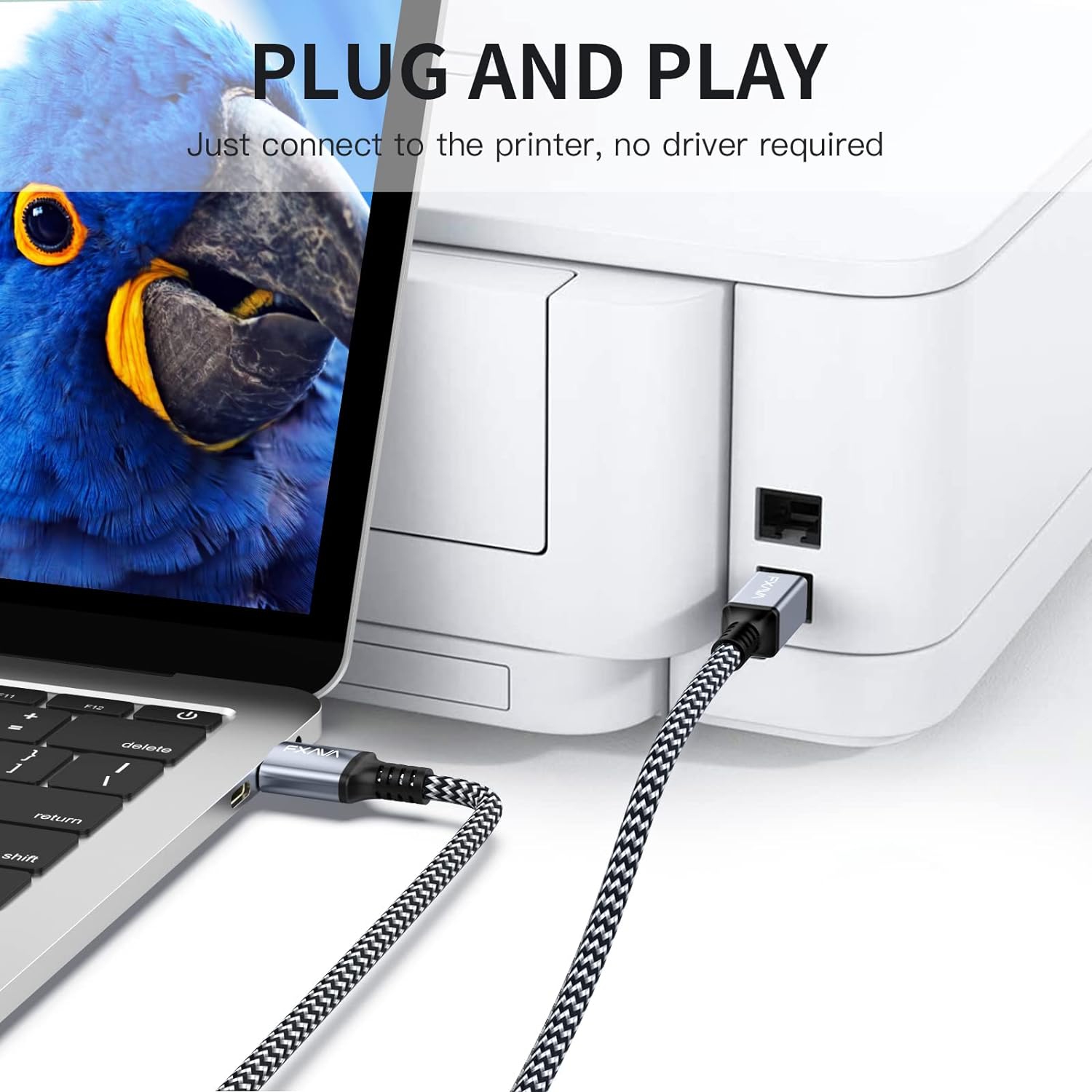 Câble d'imprimante - Câble d'imprimante USB 20 pieds Câble d'imprimante vers USB [coque en aluminium, tressé en nylon] imprimante haute vitesse