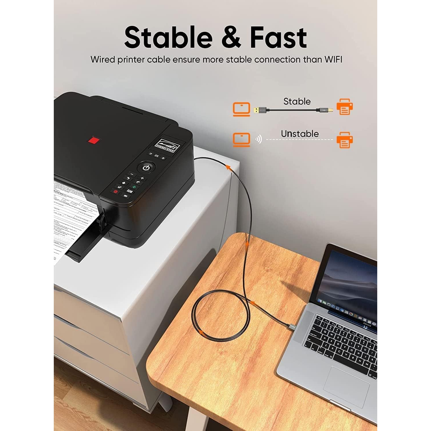 [2-Pack] USB Printer Cable 10 Feet, USB 2.0 Printer Cable to Computer, USB A to B Printer Cord