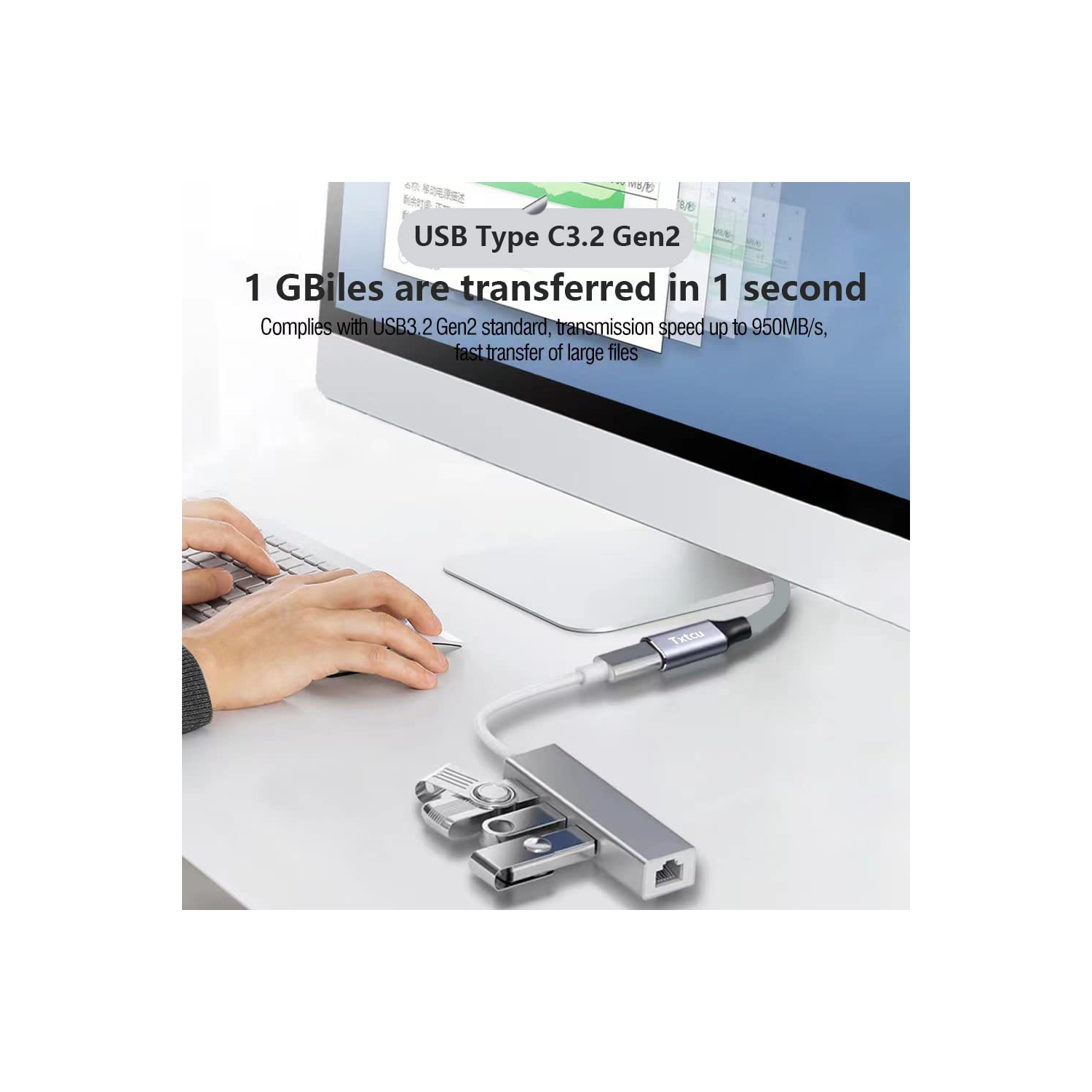 USB C Extension Cable 100W 1M/3.3ft Type C Fast Charge Male to Female Extender 10Gbps 4K 60Hz Video Display Lead