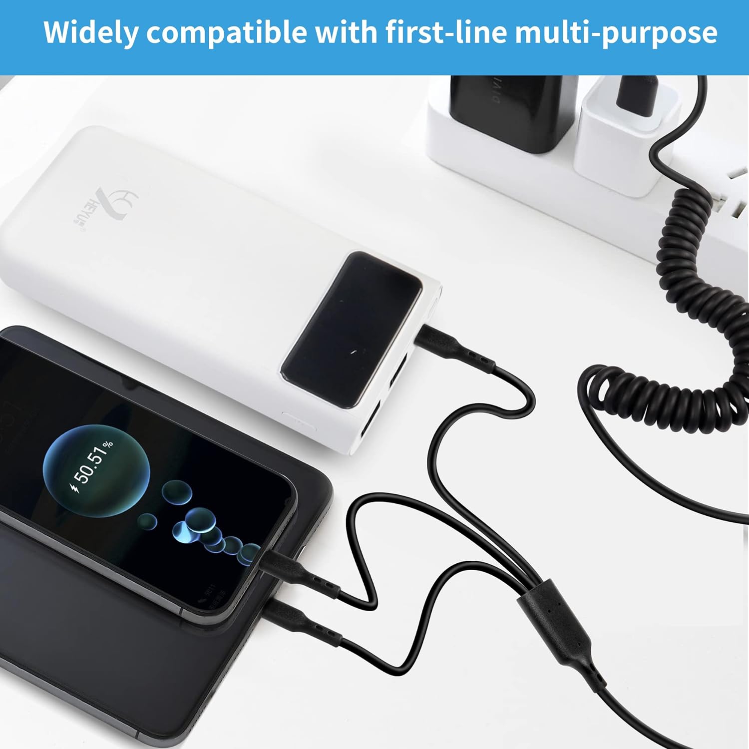 Câble répartiteur USB-C, câble spiralé USB-C, câble USB-A à USB-C de 3 m pour câble de chargement/synchronisation des données, pour USB-C.