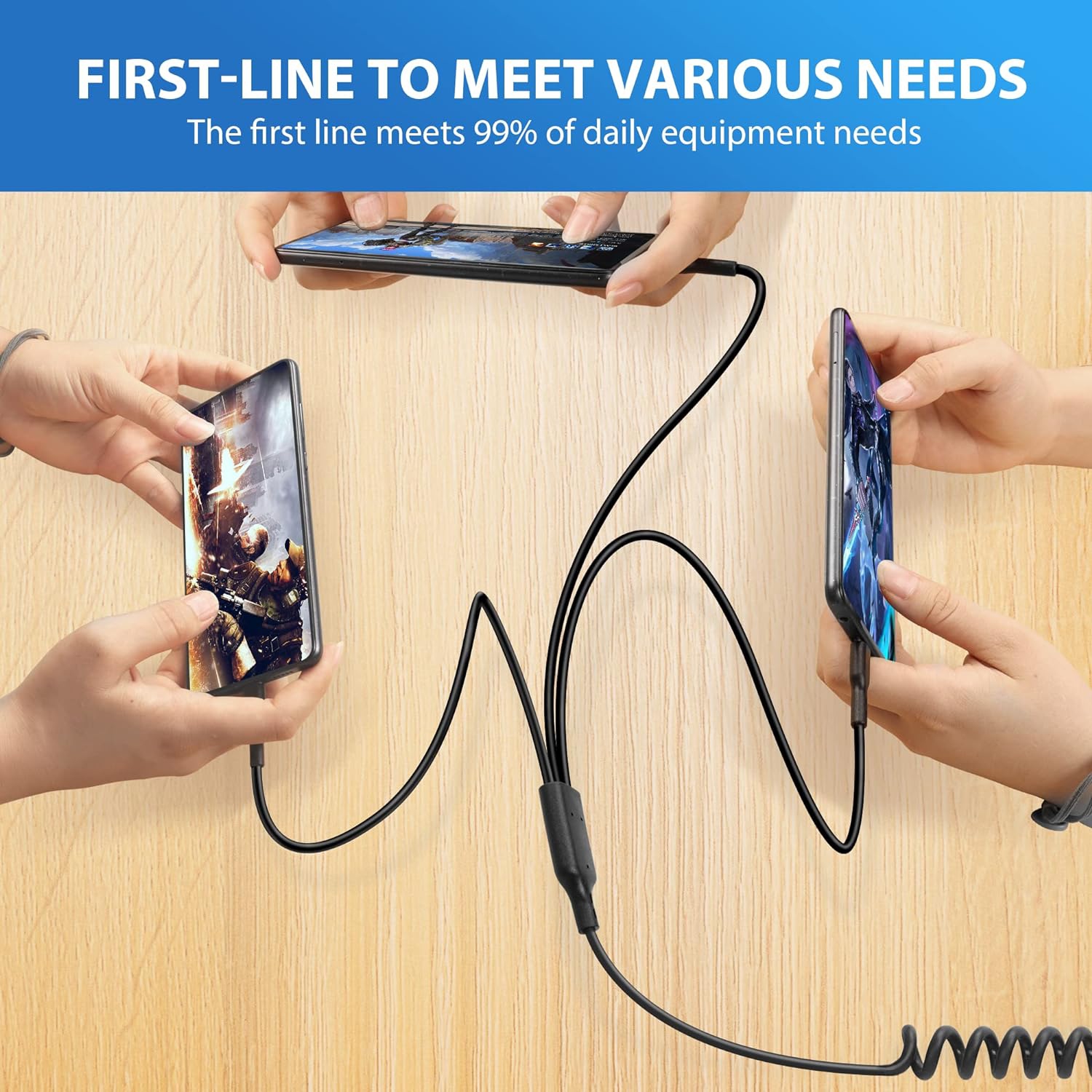 Câble répartiteur USB-C, câble spiralé USB-C, câble USB-A à USB-C de 3 m pour câble de chargement/synchronisation des données, pour USB-C.