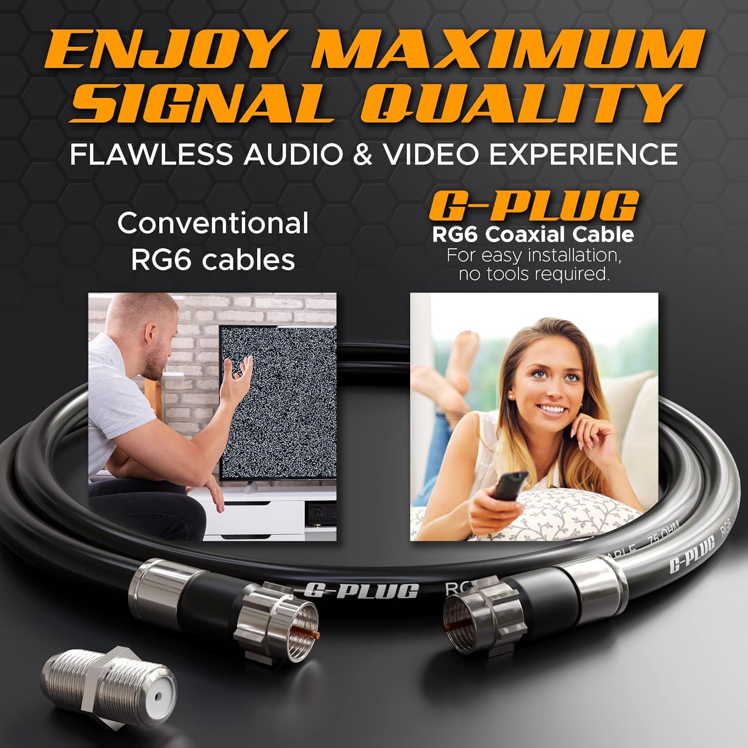 10FT RG6 Coaxial Cable Connectors Set High-Speed Internet, Broadband and Digital TV Aerial, Satellite Cable