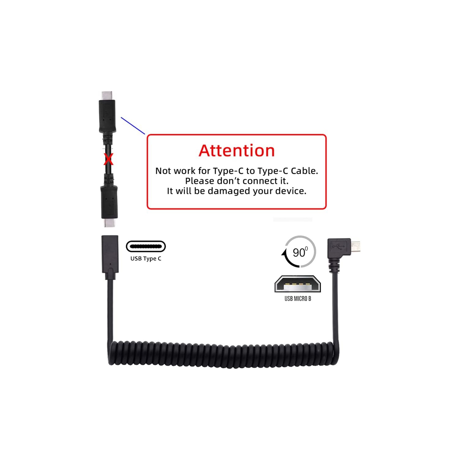 Câble spiralé extensible pour clavier USB-C pour clavier de jeu, rallonge micro USB mâle vers type C femelle