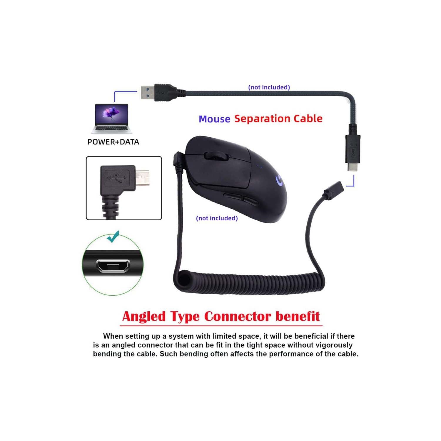 Câble spiralé extensible pour clavier USB-C pour clavier de jeu, rallonge micro USB mâle vers type C femelle