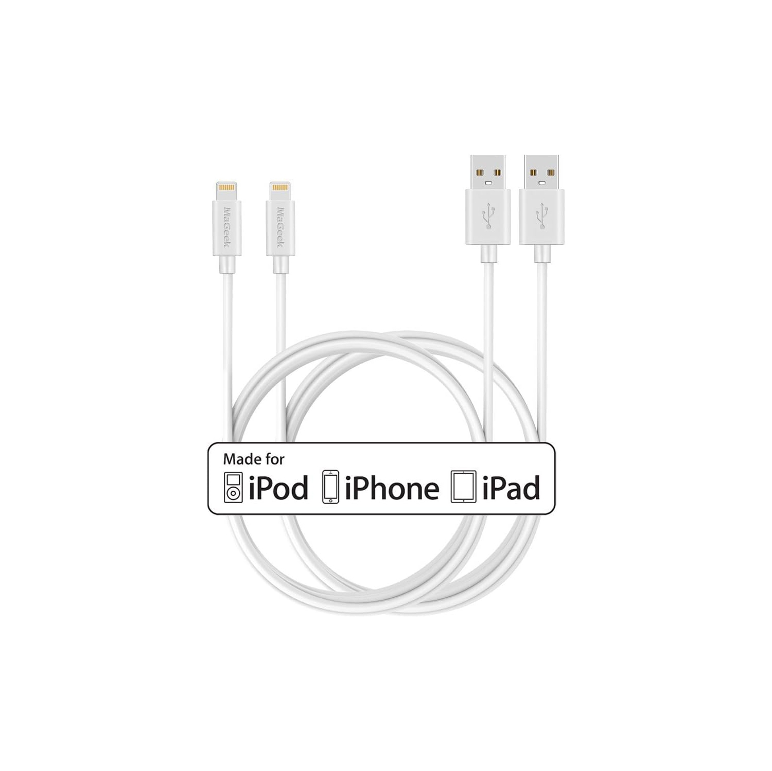 [Pack of 2pcs] 6ft Apple MFi Certified Long Lightning to USB Data Cable Charge Cord for iPhone X 8 8 Plus 7 7