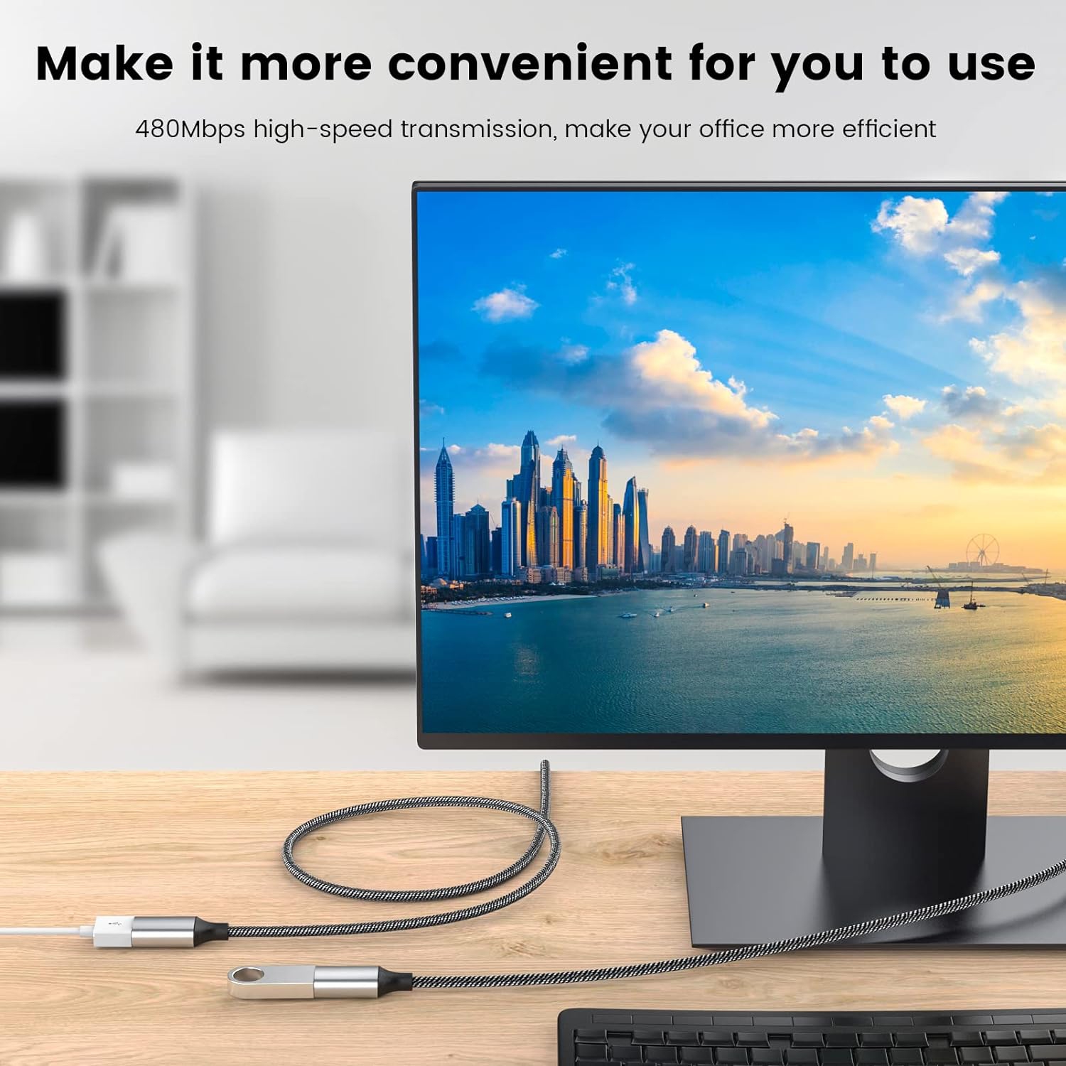 USB Extension Cable,USB A Male to 2 Female Extension Cord Durable USB Splitter Cable Nylon Braided Fast Data Transfer