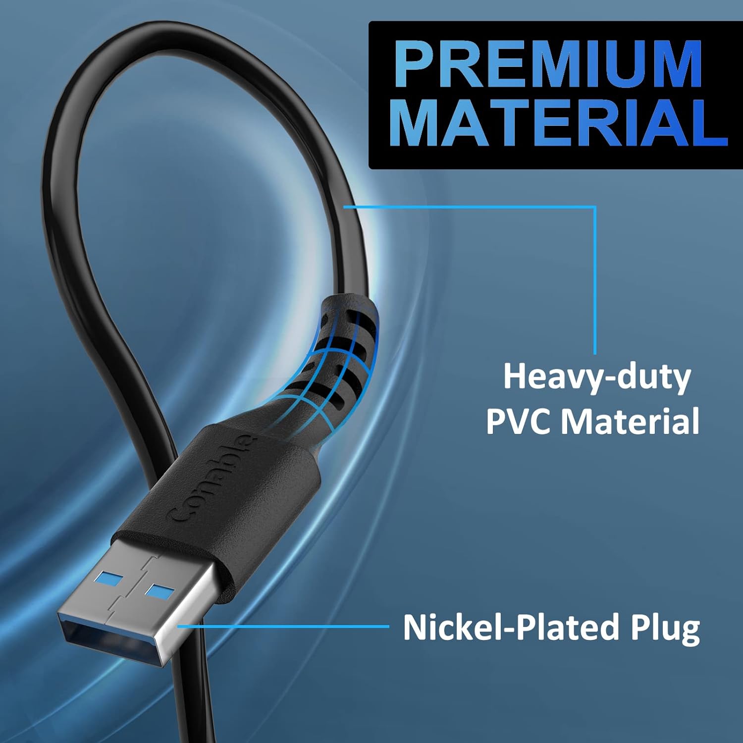 Câble USB à USB de 2 pi, câble USB 3,0 mâle à mâle, câble de transfert de données 5 Gb/s de type A avec 5 attaches de câble - 2