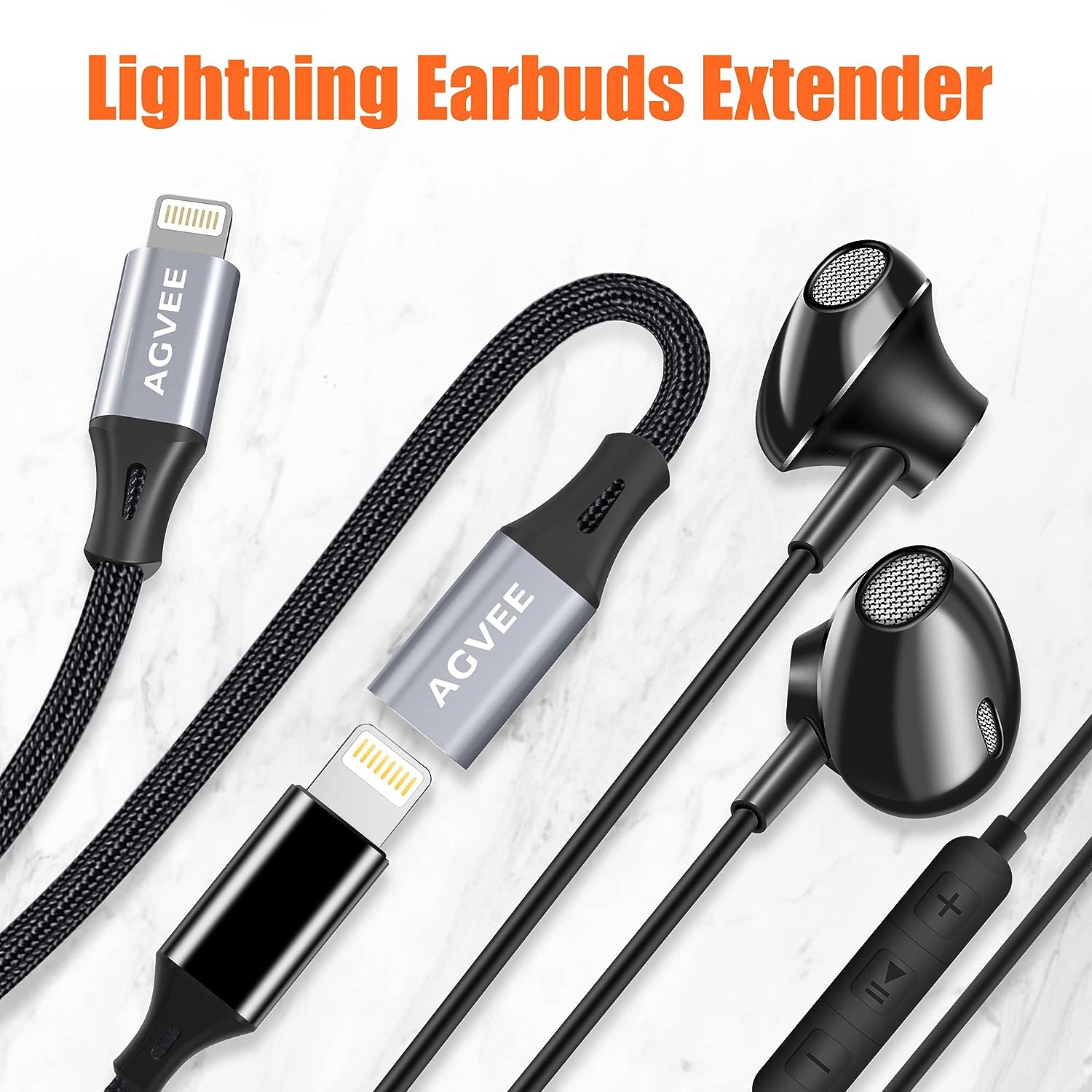 Paquet de 2 câbles de rallonge Lightning 1&nbsp;pi, câble tressé femelle à mâle pleine fonction compatible avec iPhone