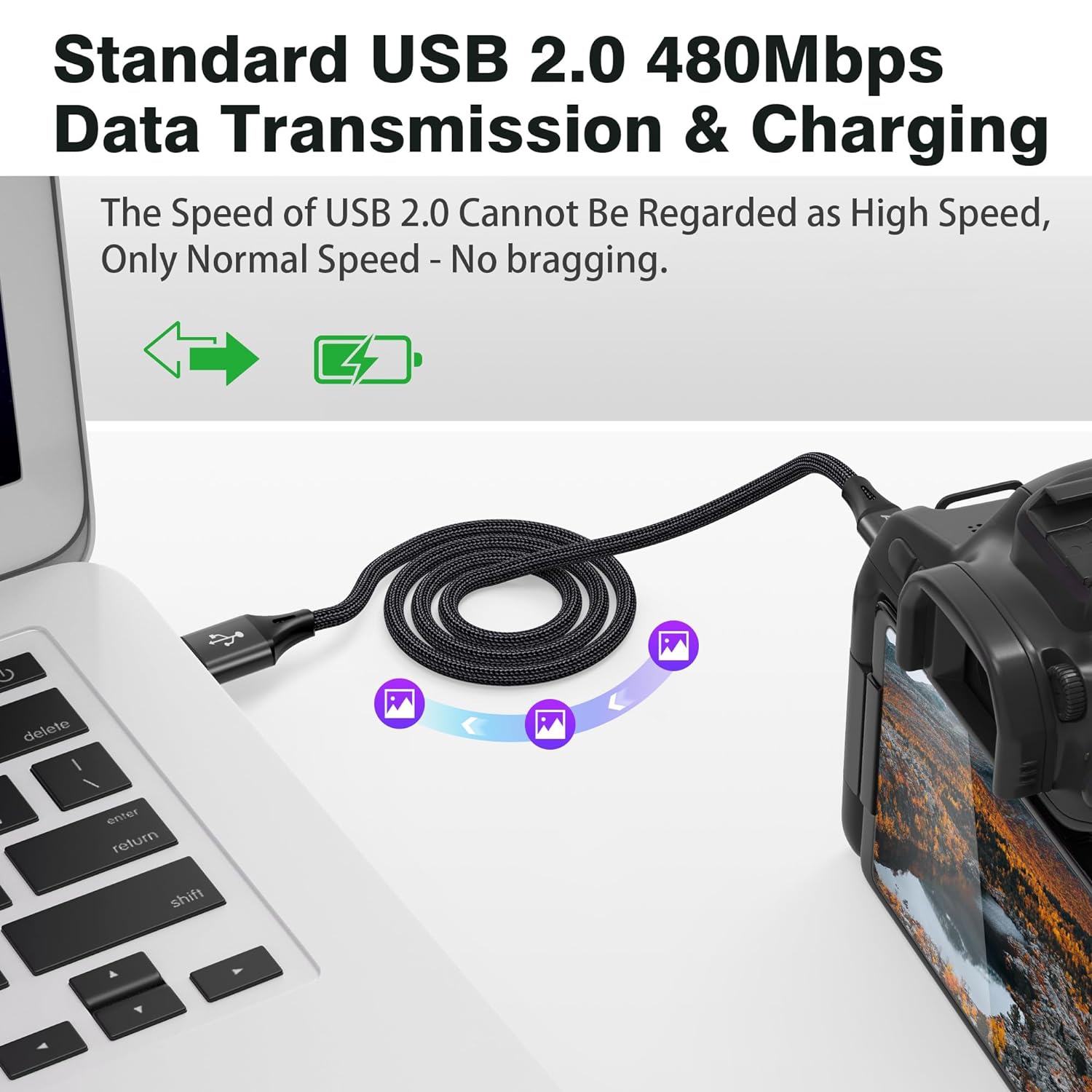 Paquet de 2 câbles mini USB 10&nbsp;pi, câble de chargement tressé durable USB-A vers mini-B pour TI-84, GPS Garmin, Go-Pro