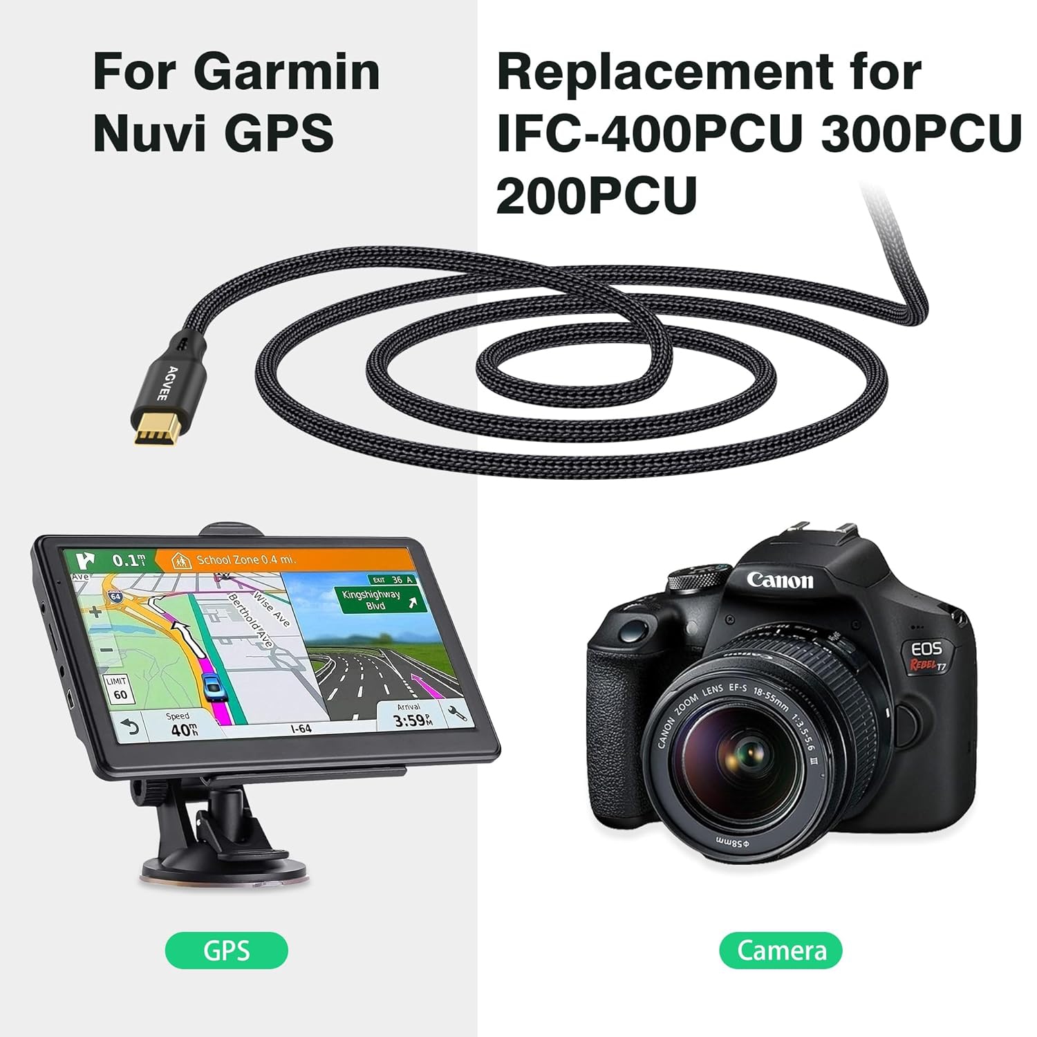 Paquet de 2 câbles mini USB 10&nbsp;pi, câble de chargement tressé durable USB-A vers mini-B pour TI-84, GPS Garmin, Go-Pro