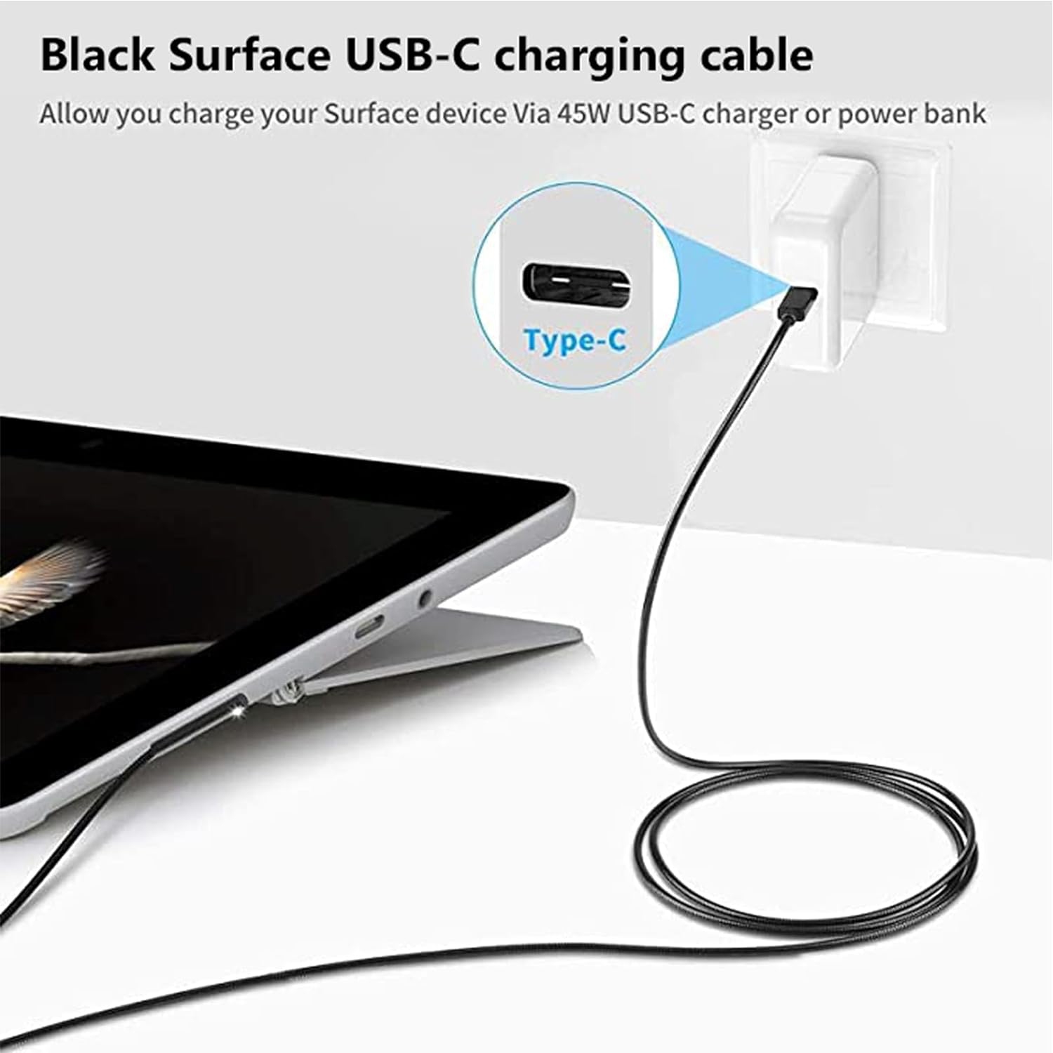 Surface Connect to USB-C Charging Cable, Compatible with Microsoft Surface,6FT-Black.