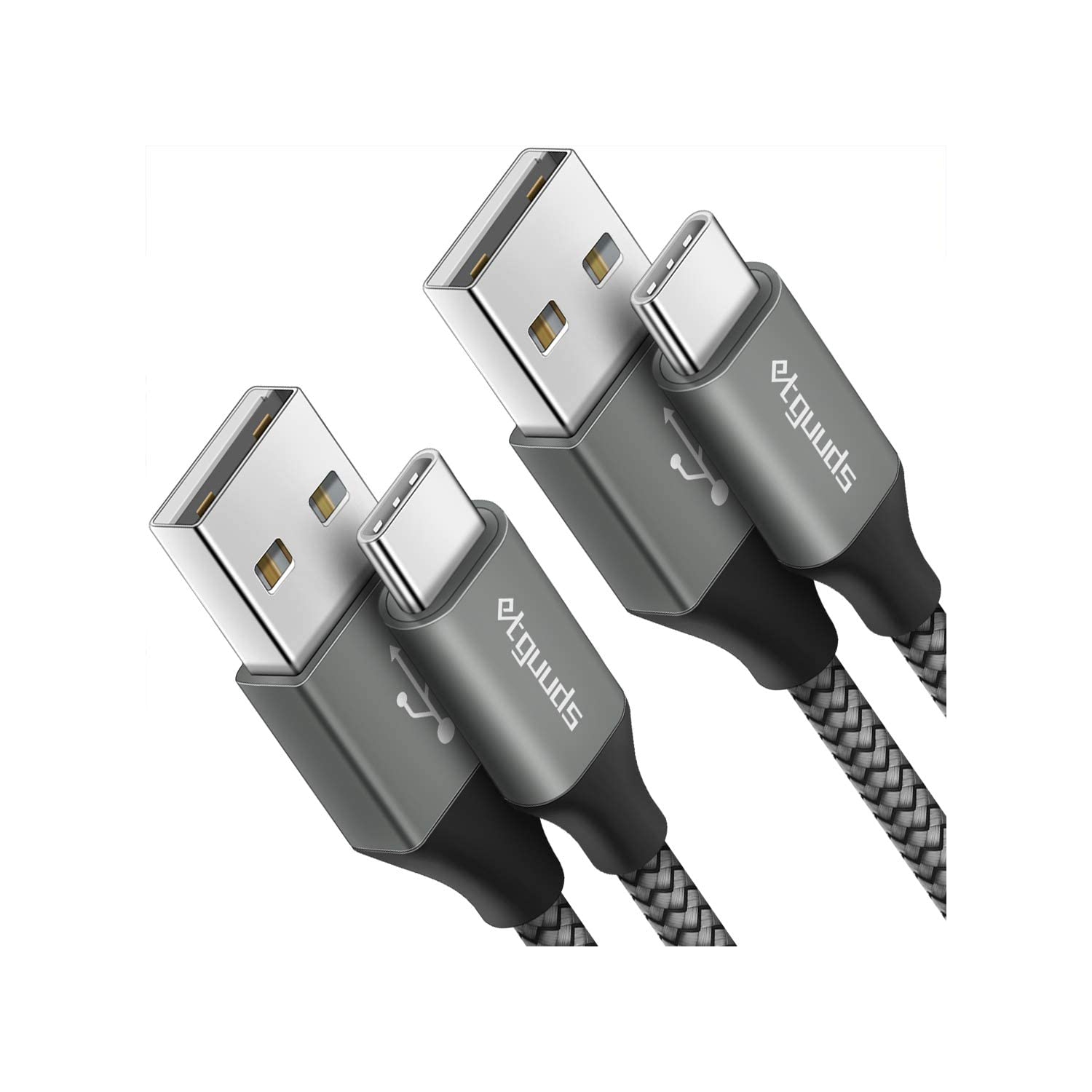 Gray USB C Cable 6ft, 2-Pack USB to USB C Cable 3A Fast Charging Type C Cable Braided Data Cord for Samsung