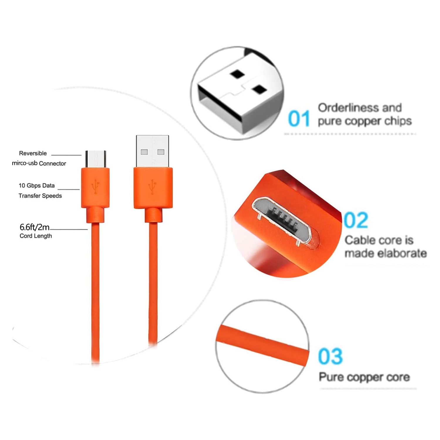 Replacement USB Charger Charging Cable Cord for Ring Enabled Ring Video Doorbell 4/3/2/Plus Power Cord,