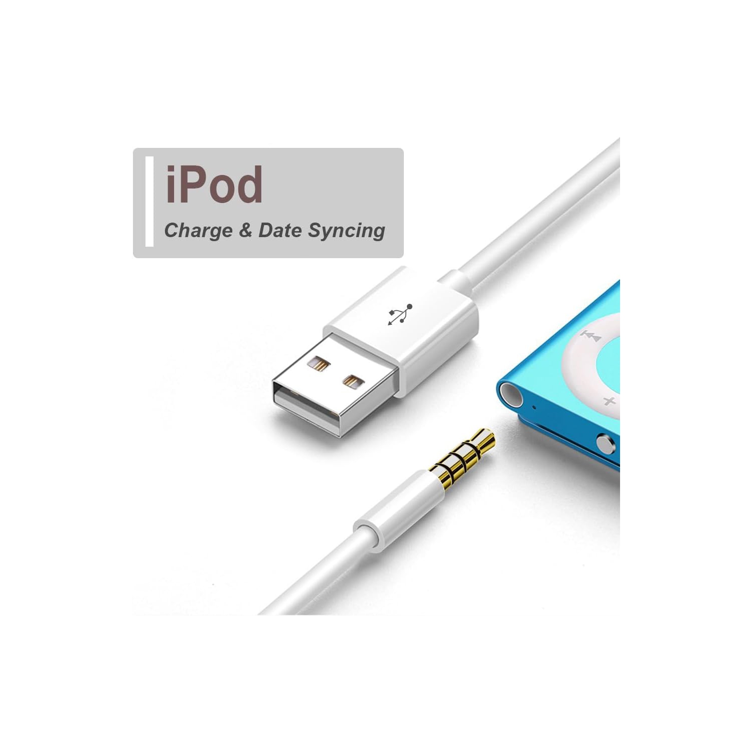 Charging Cable for iPod Shuffle Cable USB Data Sync Cable Cord 3.5mm Male AUX Plug to USB Male Adapter Cable