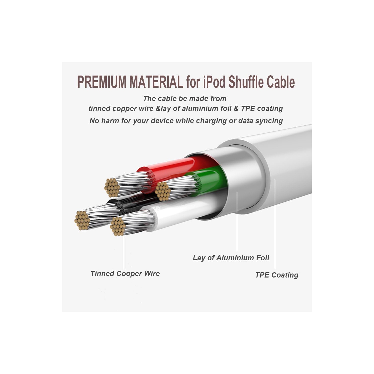 Charging Cable for iPod Shuffle Cable USB Data Sync Cable Cord 3.5mm Male AUX Plug to USB Male Adapter Cable