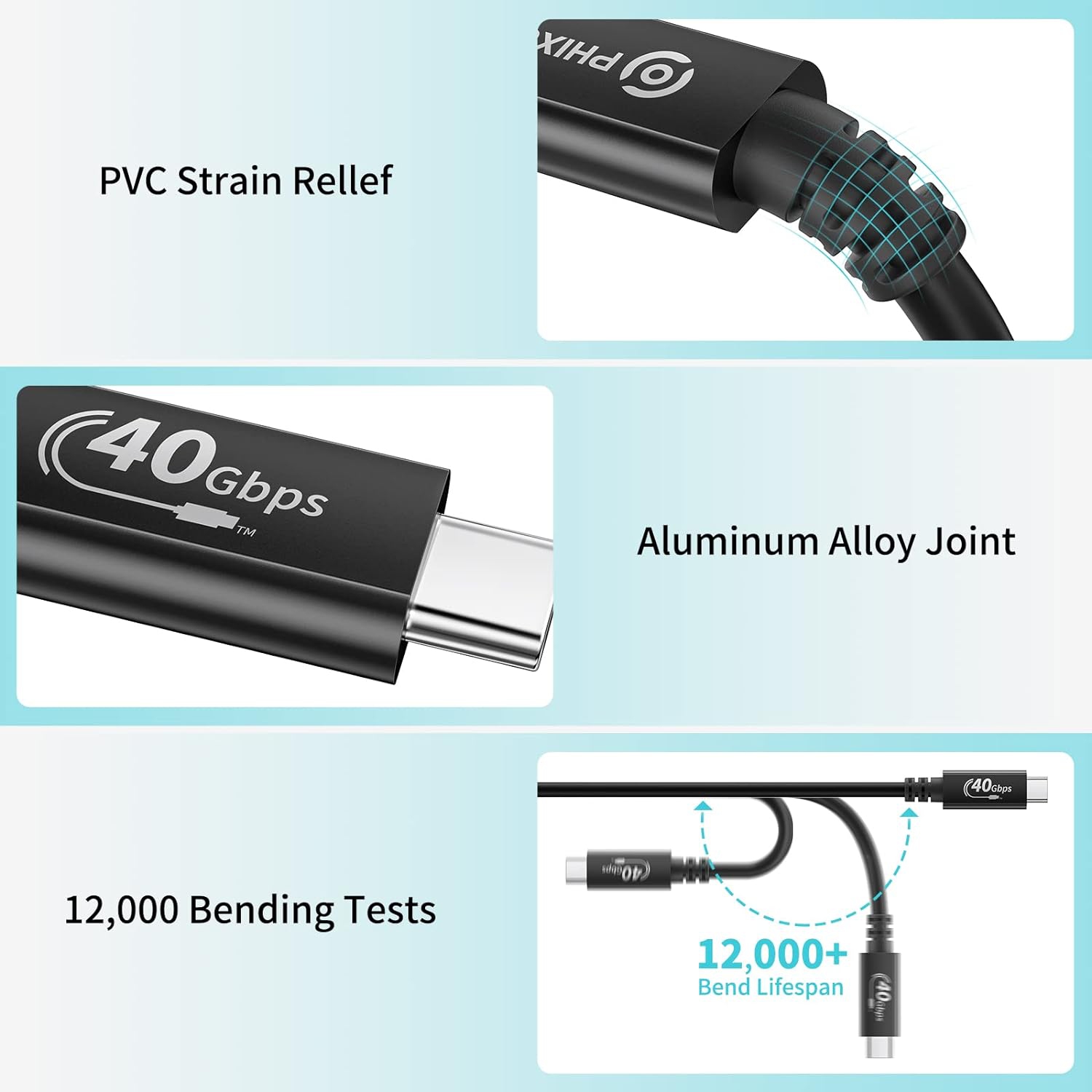 USB 4.0 Cable for Thunderbolt 4 Cable 1ft, USB C Cable 40 Gbps, with 100W Charging, Single 8K@60HZ or Dual
