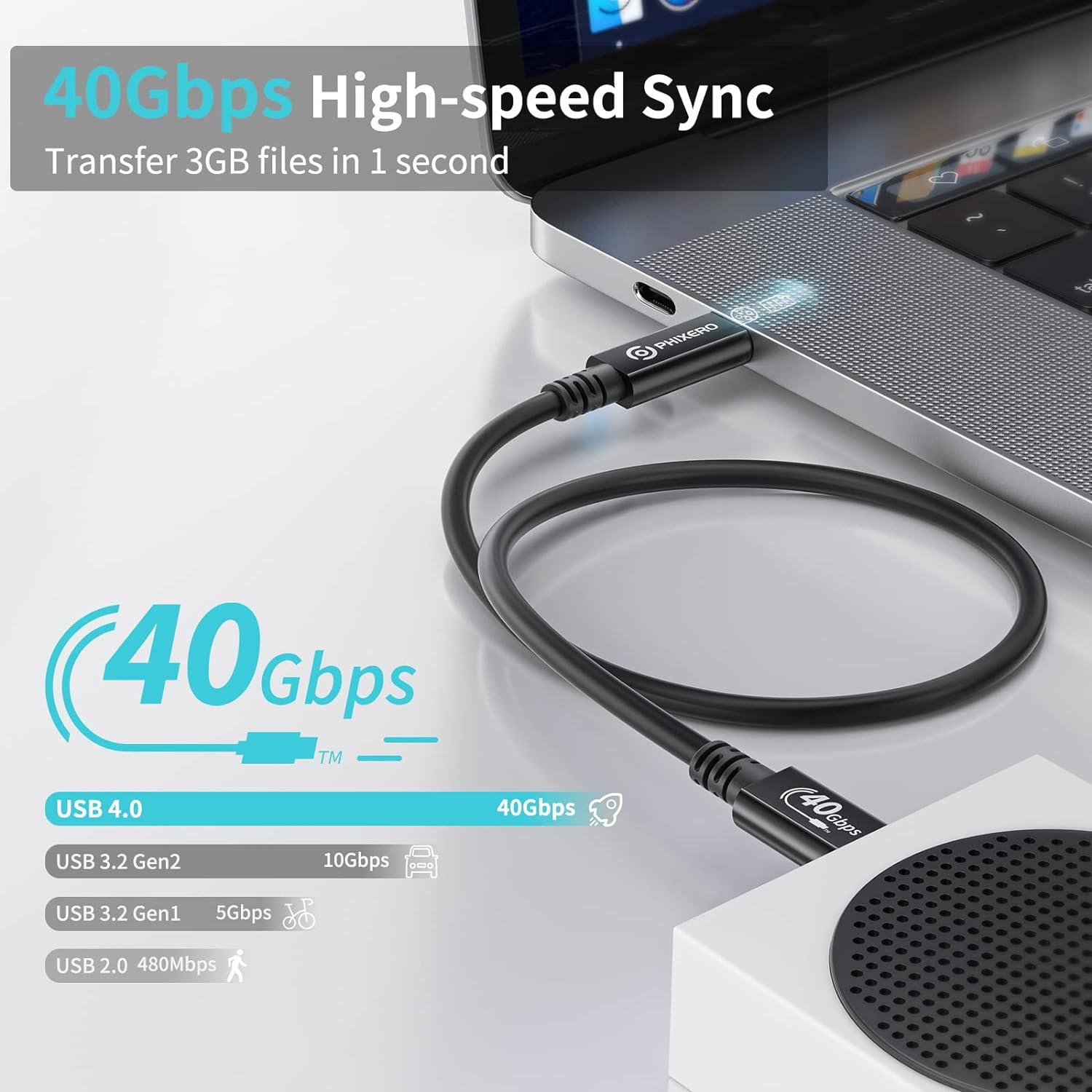 USB 4.0 Cable for Thunderbolt 4 Cable 1ft, USB C Cable 40 Gbps, with 100W Charging, Single 8K@60HZ or Dual