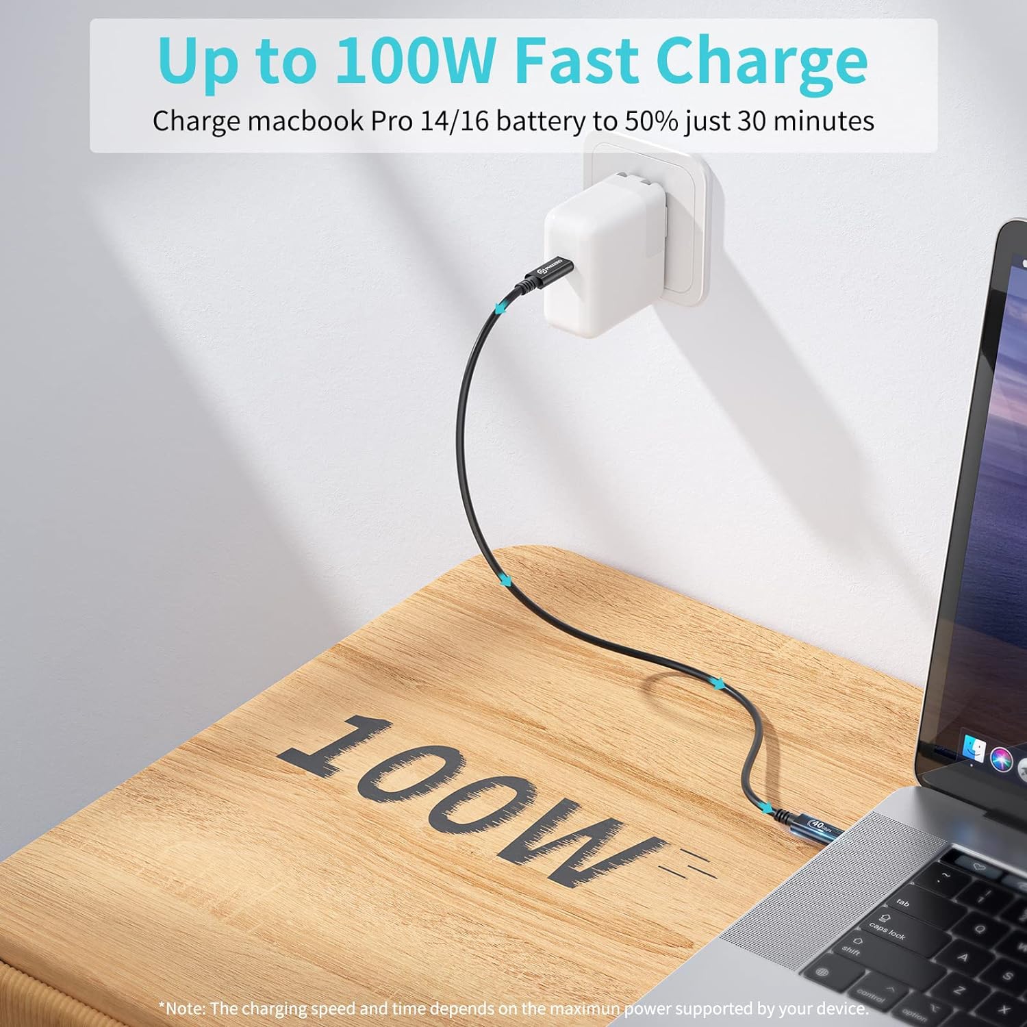 USB 4.0 Cable for Thunderbolt 4 Cable 1ft, USB C Cable 40 Gbps, with 100W Charging, Single 8K@60HZ or Dual