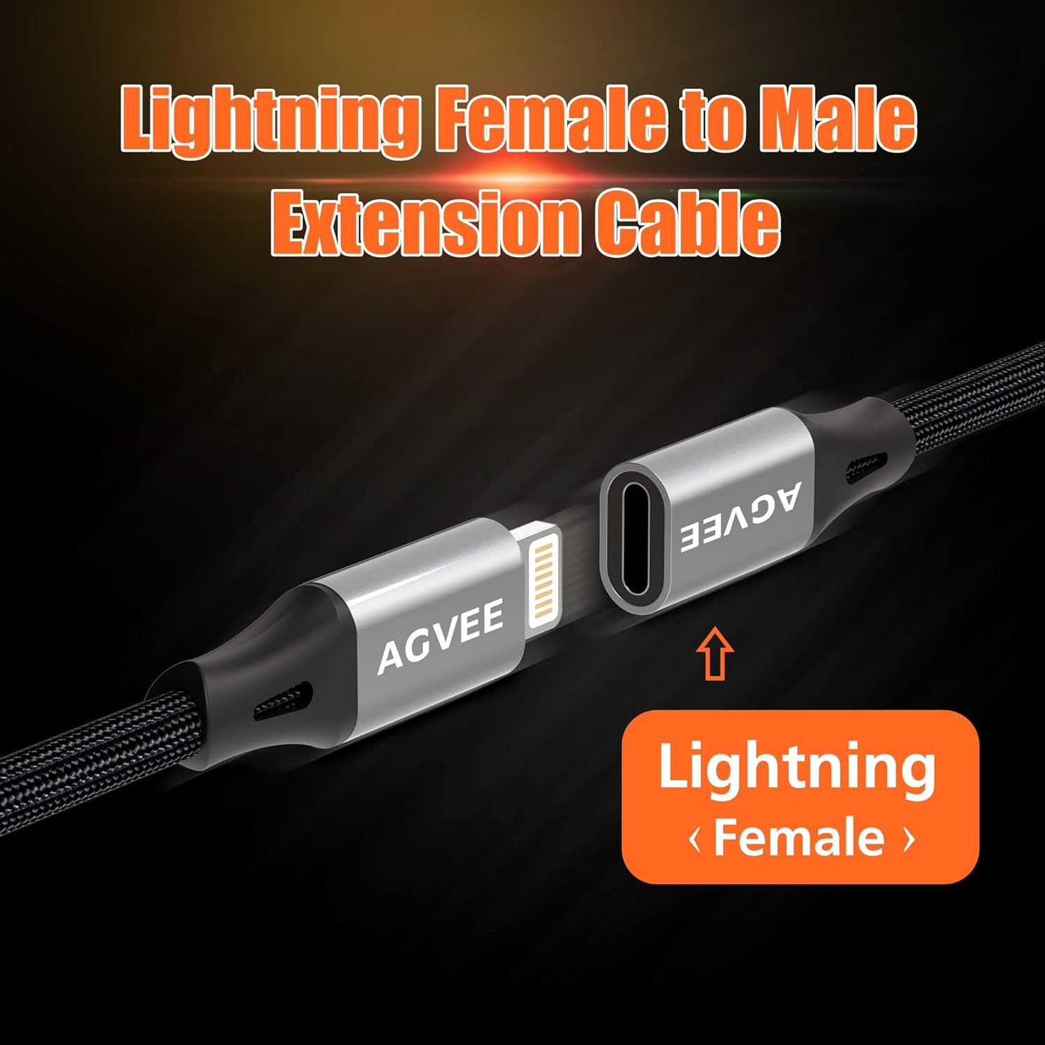3,3&nbsp;pi – Câble de rallonge Lightning, tressé femelle à mâle, cordon multifonction compatible avec iPhone iPad,