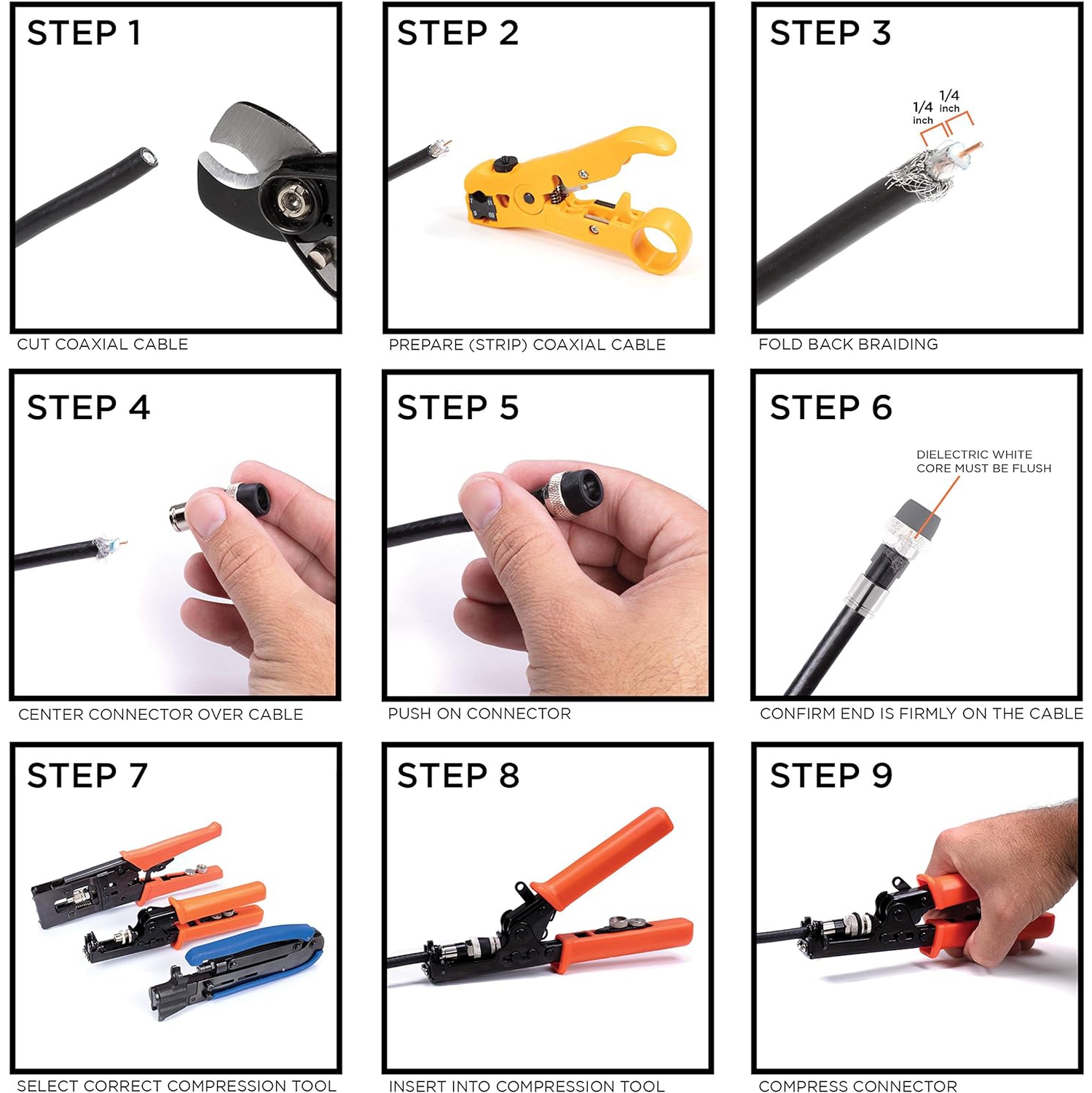 Raccord de compression de câble coaxial - fièrement fabriqué aux États-Unis - connecteur - pour câble coaxial RG59 - avec joint d'étanchéité O