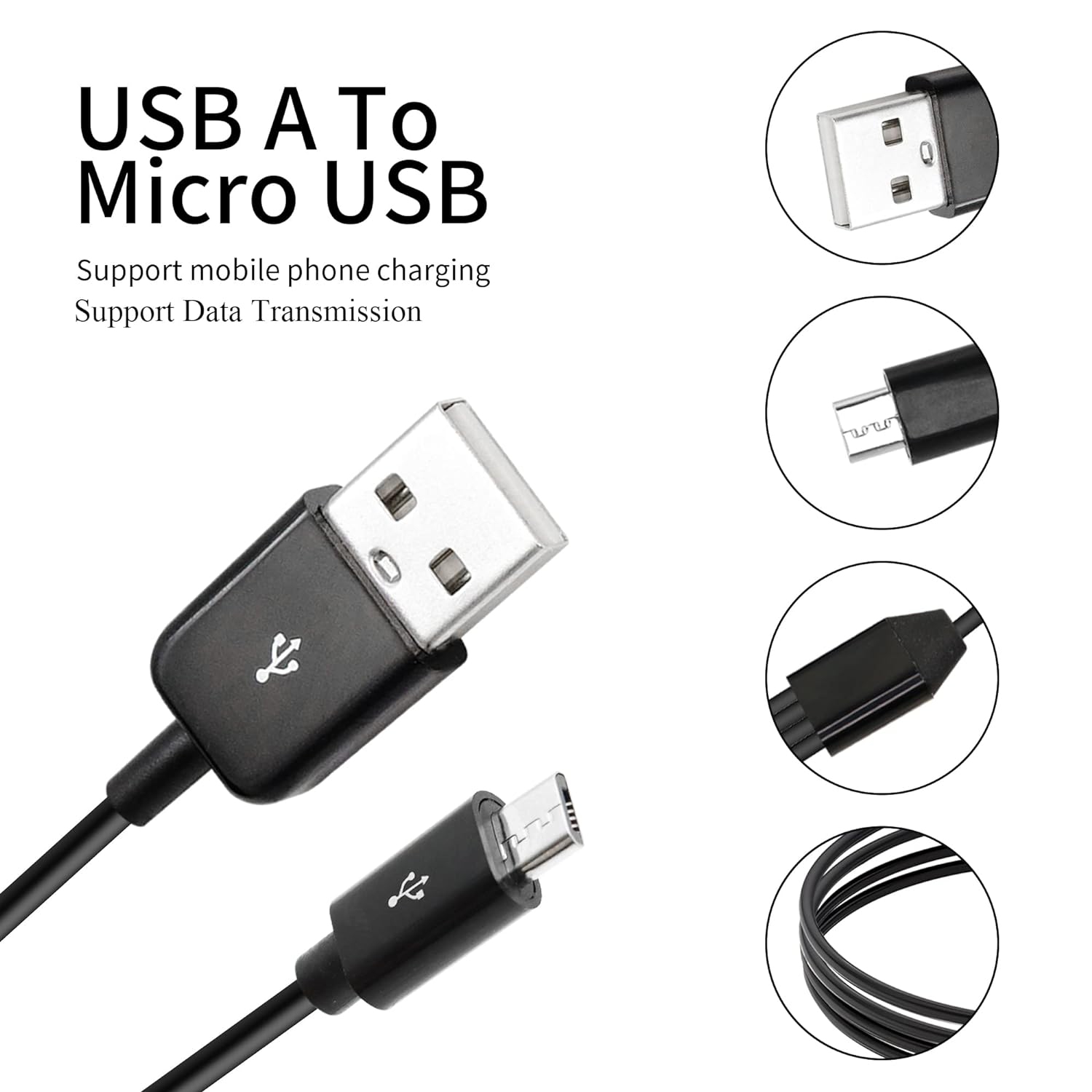 Micro USB B Data Cable, 1 in 4 Charging Cable USB 2.0 Micro Charging Data Cable, Multi USB Male to 4 Micro