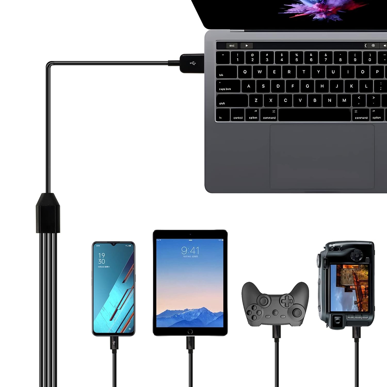Micro USB B Data Cable, 1 in 4 Charging Cable USB 2.0 Micro Charging Data Cable, Multi USB Male to 4 Micro