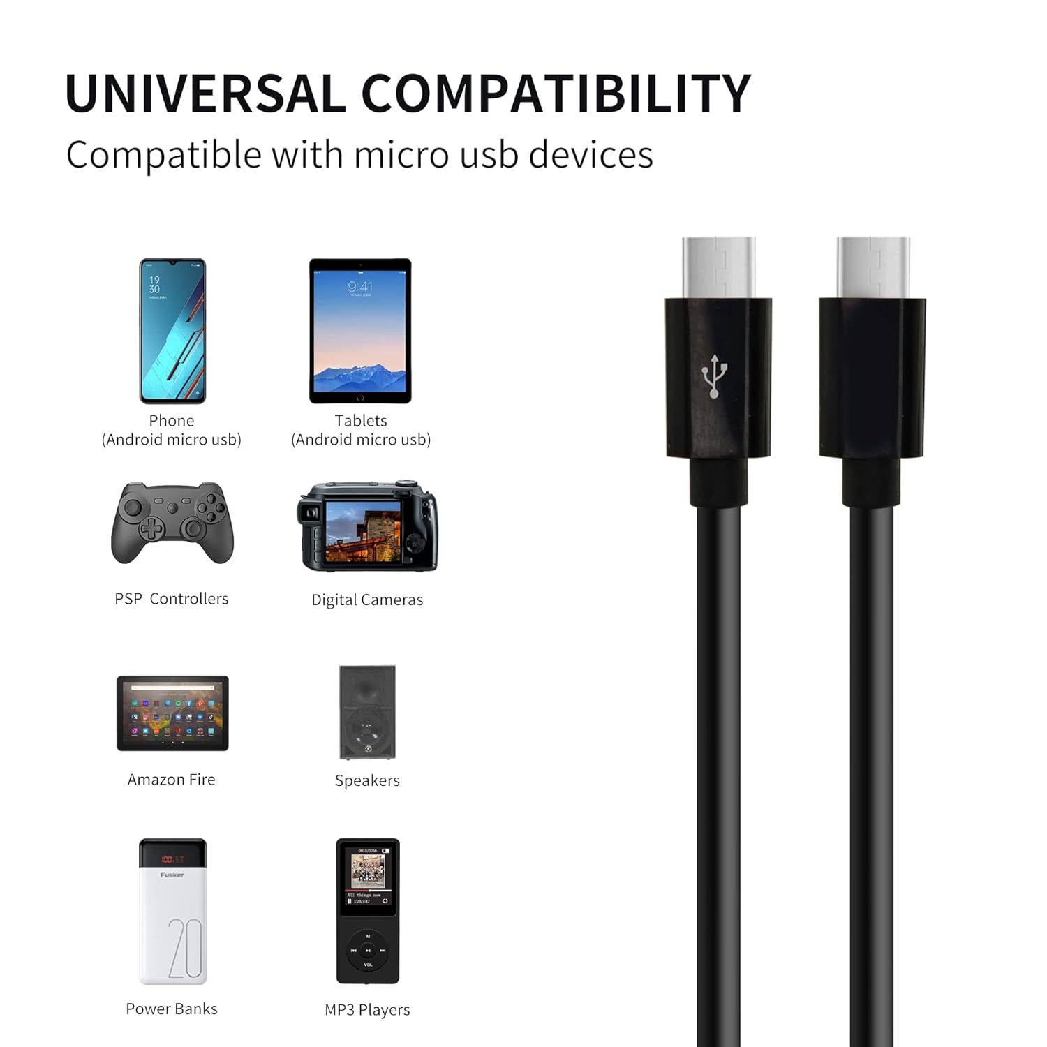 Micro USB B Data Cable, 1 in 4 Charging Cable USB 2.0 Micro Charging Data Cable, Multi USB Male to 4 Micro